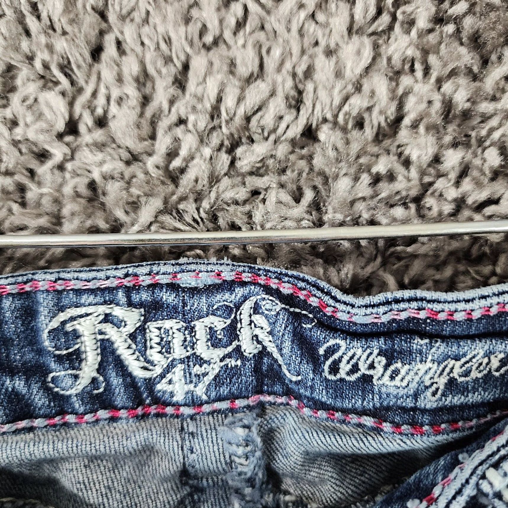 47 VINTAGE Rock 47 Womens Jeans Bootcut Heavy Stitch Distressed Size 5 Blue Size 27" / US 4 / IT 40 - 3 Thumbnail