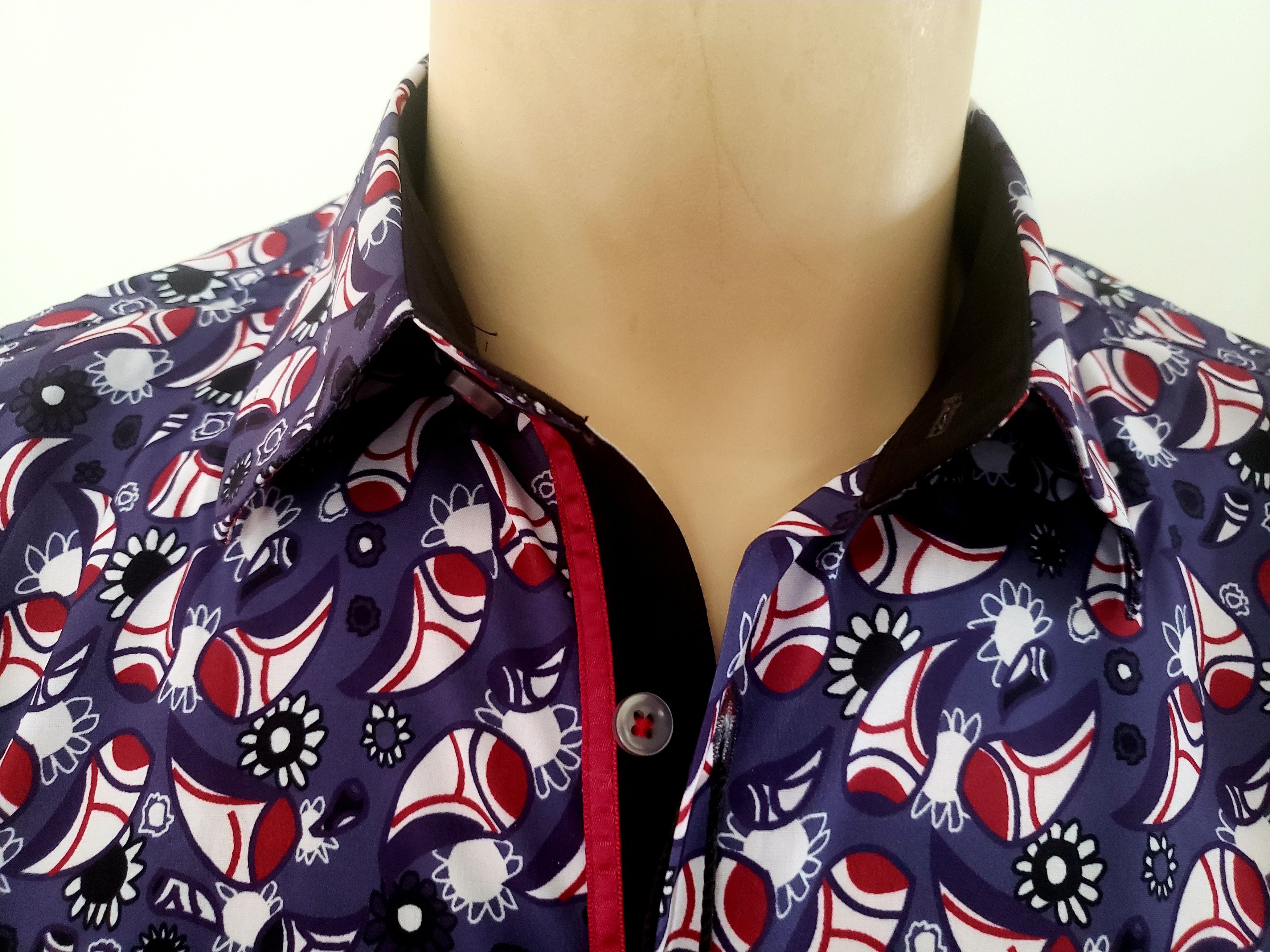 Other men's purple print shirt L button front silky Blanc NWT Size US L / EU 52-54 / 3 - 3 Thumbnail