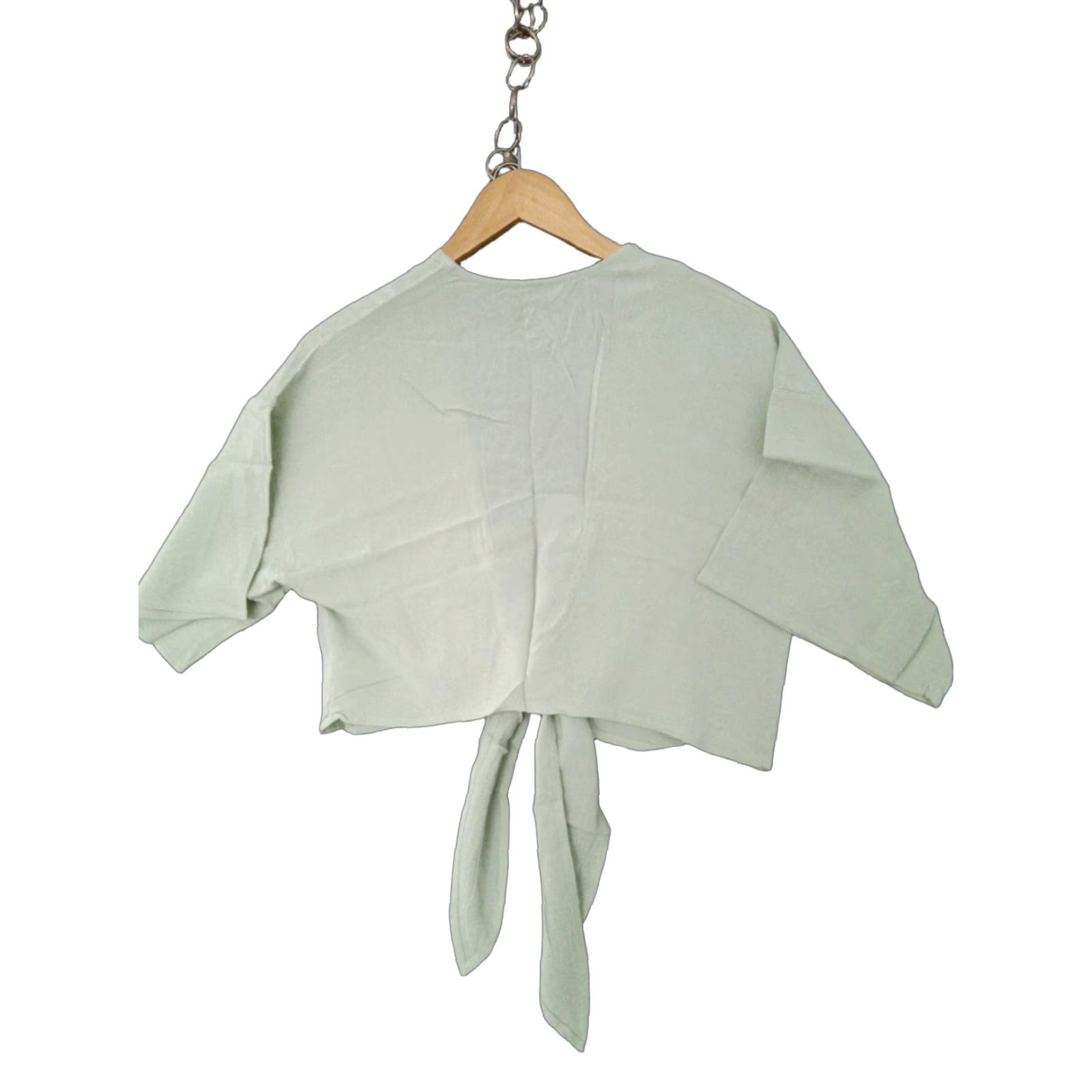 Swims Toluca Swim Women's T-Shirt Cropped Linen Tie Front Eucalyptus S Short Sleeve V-Neck Accessible Fit Slim Color Eucalyptus Size S / US 4 / IT 40 - 1 Thumbnail