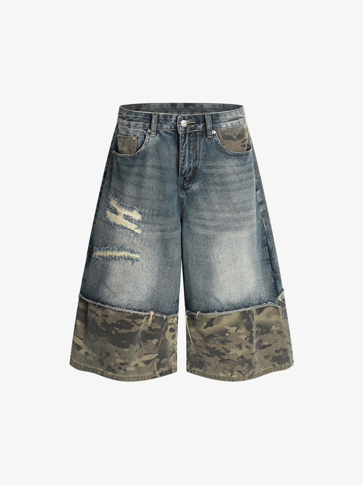 Jean Camouflage Hem Patchwork Denim Shorts Size US 30 / EU 46 - 3 Thumbnail