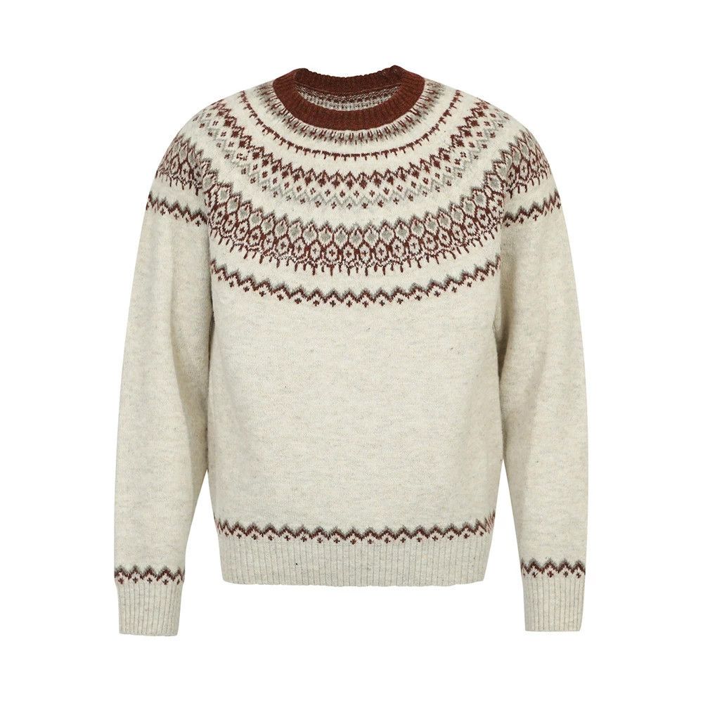 Vintage Men's loose casual jacquard round neck knitted sweater Size US M / EU 48-50 / 2 - 1 Thumbnail