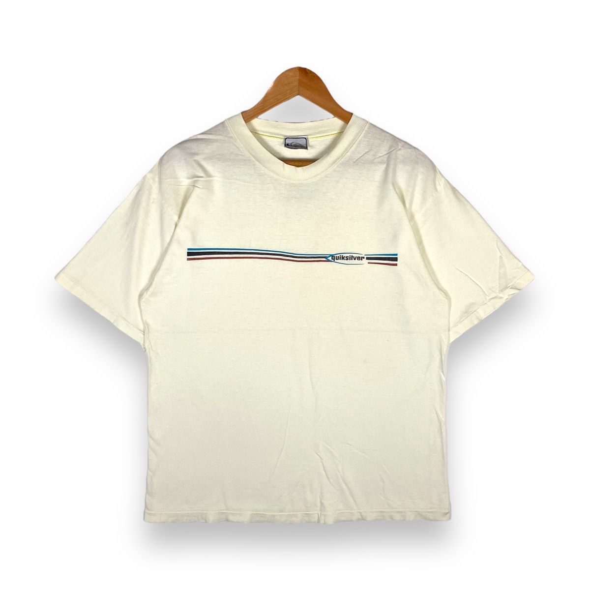 image of 90's Quiksilver Surfing Small Logo in Soft Yellow, Men's (Size Large)