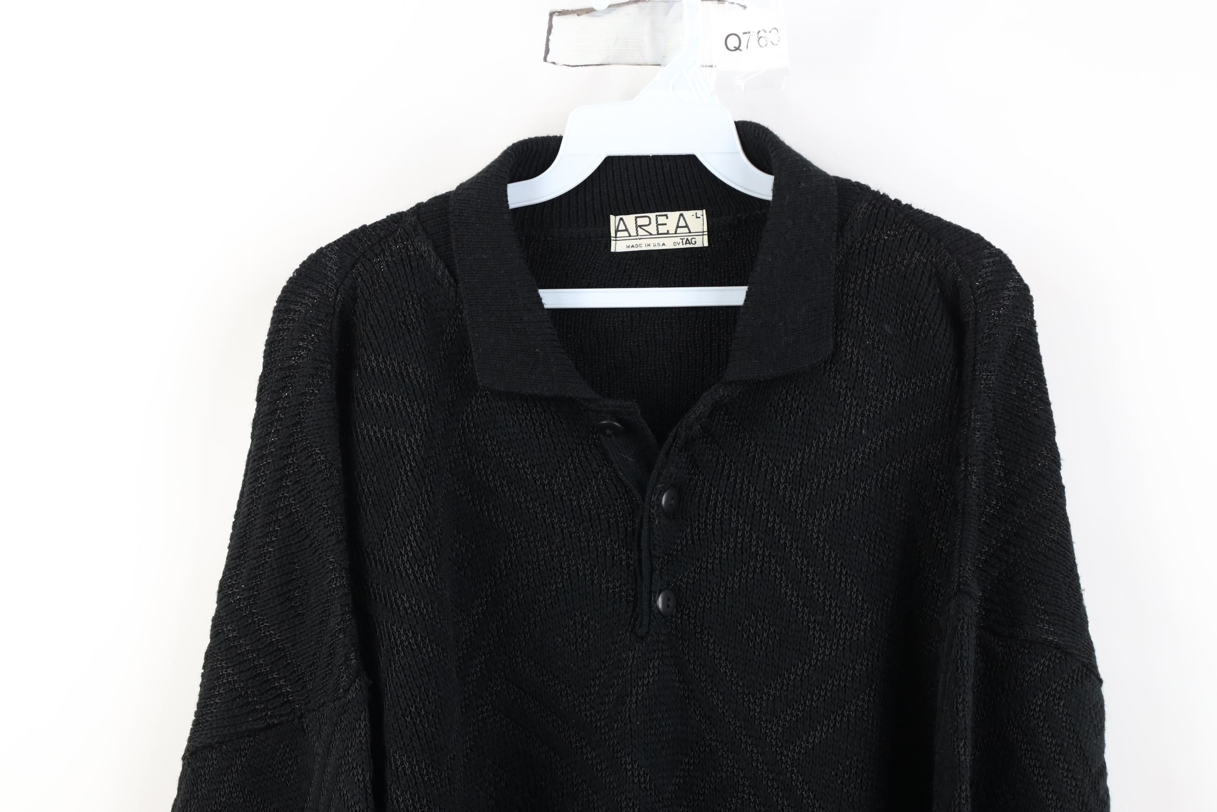 Vintage Vintage 90s Streetwear Collared Pullover Sweater Black USA Size US L / EU 52-54 / 3 - 2 Thumbnail