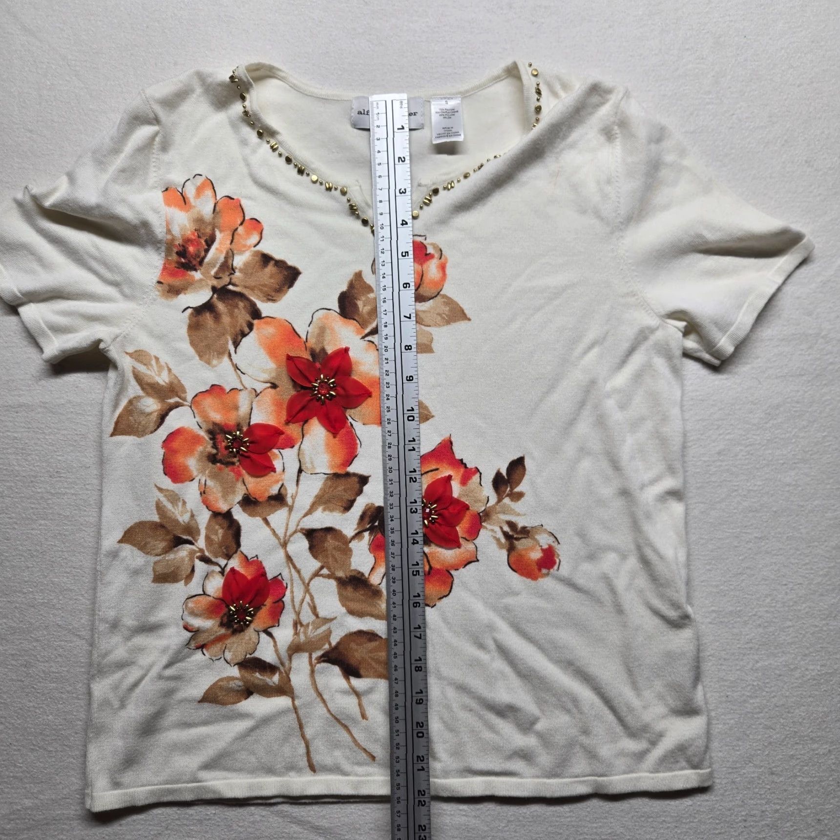 Vintage Alfred Dunner Floral Sweater Short Sleeve Adult Women's Small White Cotton Blend Classic Size S / US 4 / IT 40 - 6 Thumbnail