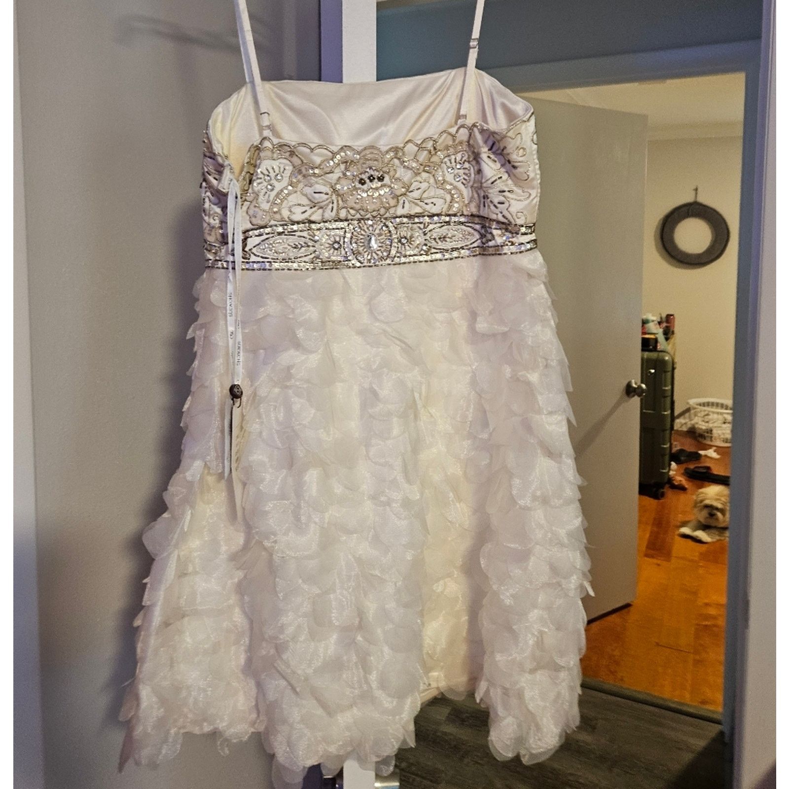 Vera Wang Elegant Vera Wang White Floral Dress Size L / US 10 / IT 46 - 3 Thumbnail
