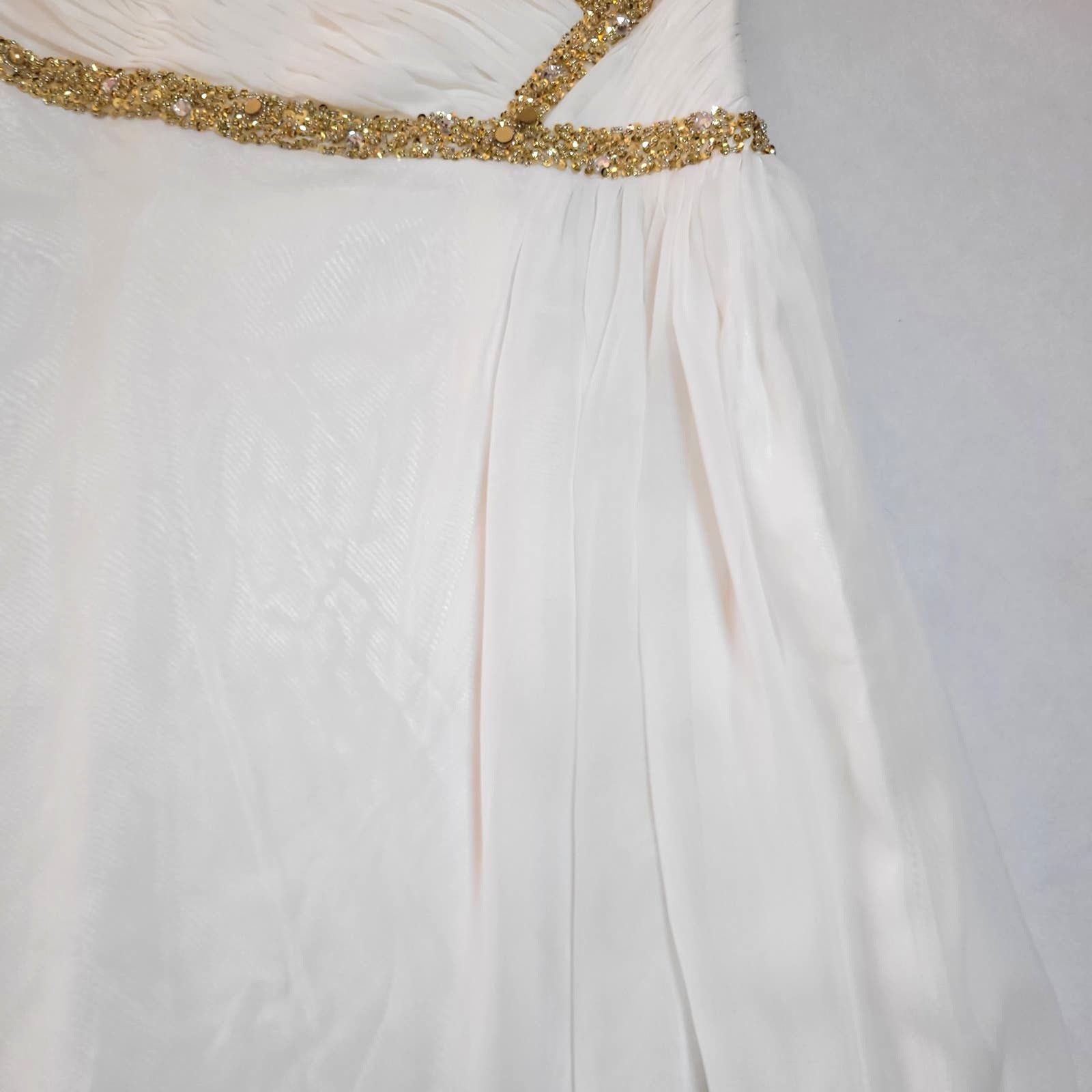 Vintage Prom Dress L Strapless White Gold Sequins Grecian Y2K Size L / US 10 / IT 46 - 5 Thumbnail