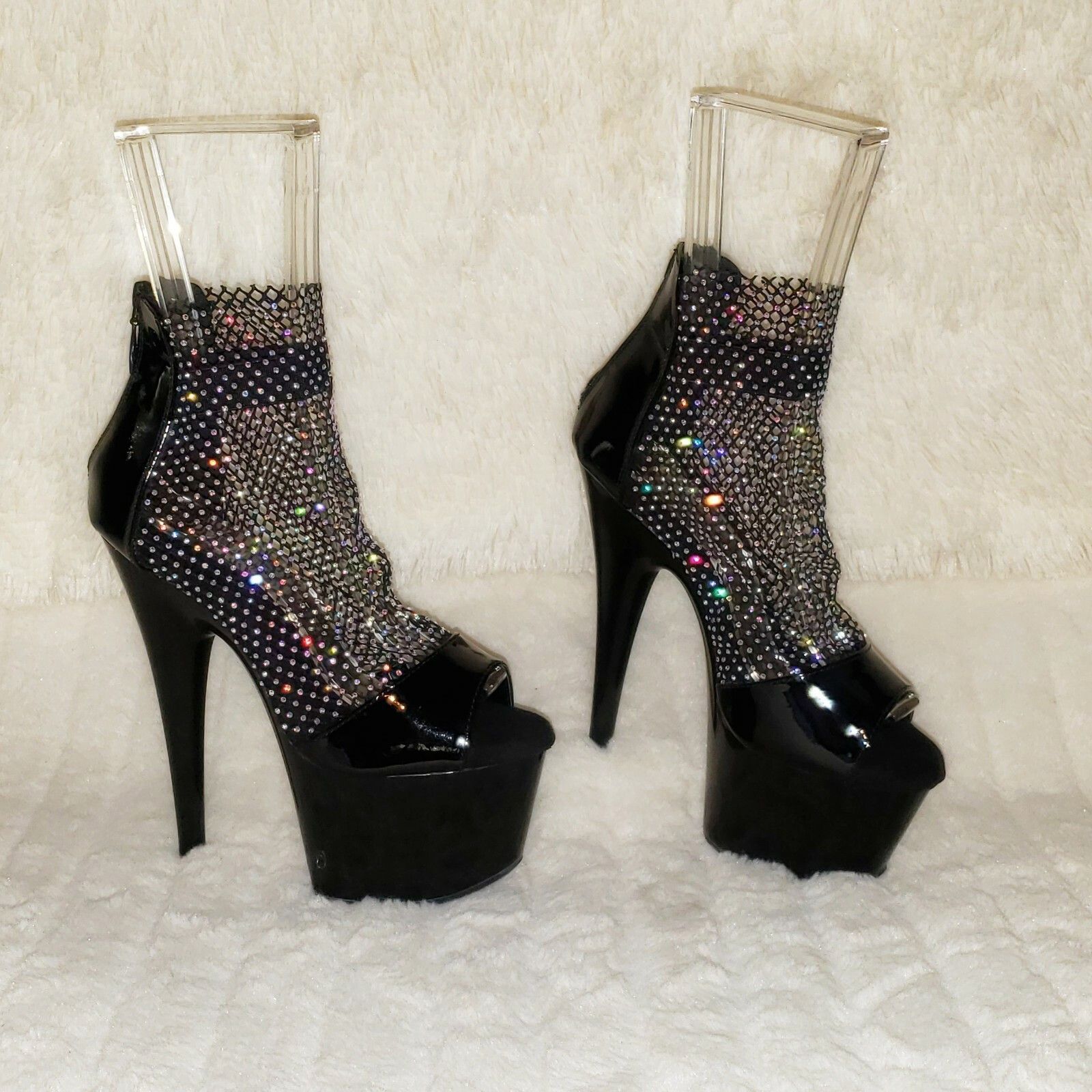 Other Adore 765RM Black Patent Rhinestone Mesh Platform Sandals 7" Size US 8 / IT 38 - 4 Thumbnail