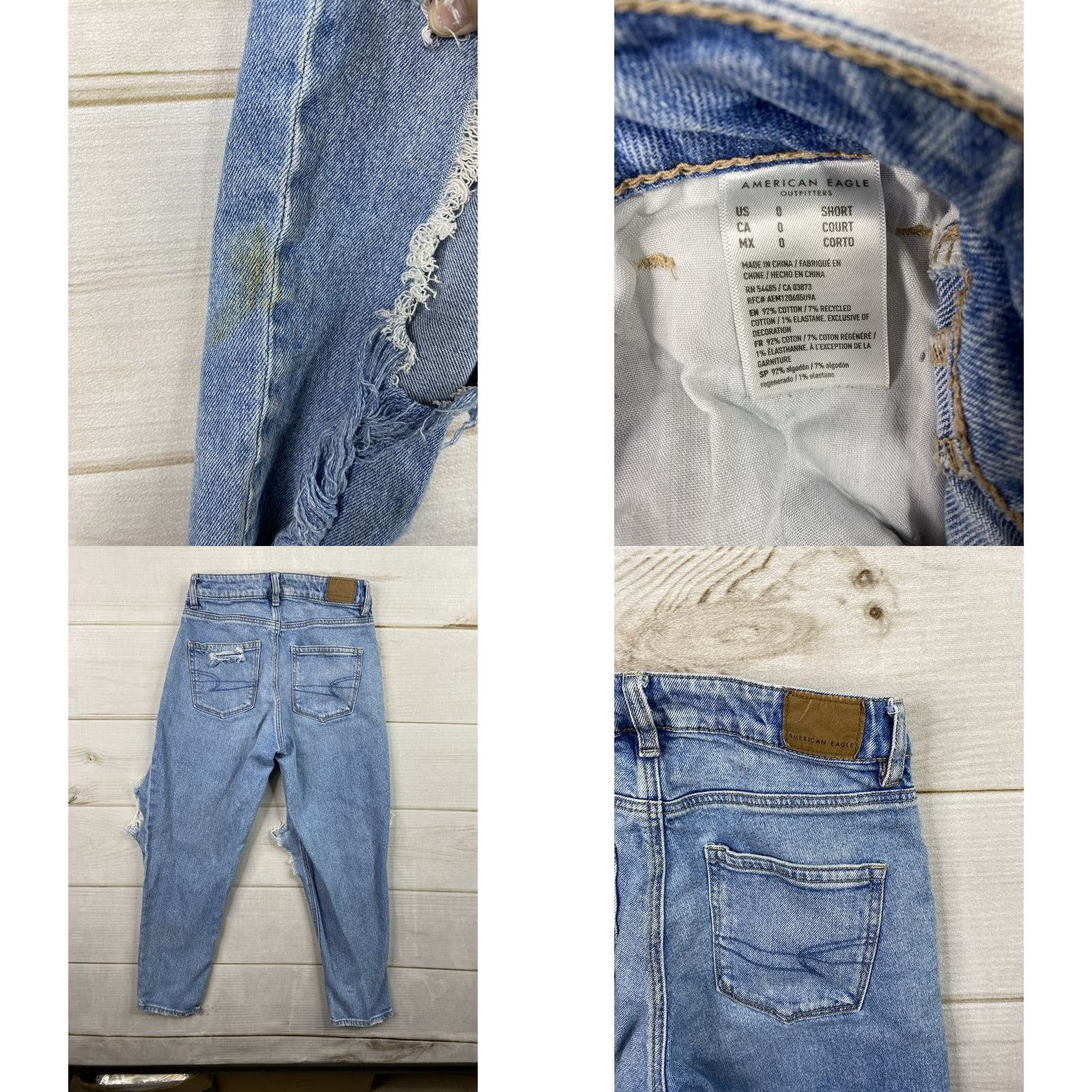American Eagle Outfitters VINTAGE American Eagle Womens Mom Jeans 0 Short Destroyed Denim High Rise Stretch Size 25" / US 0 / IT 36 - 8 Thumbnail