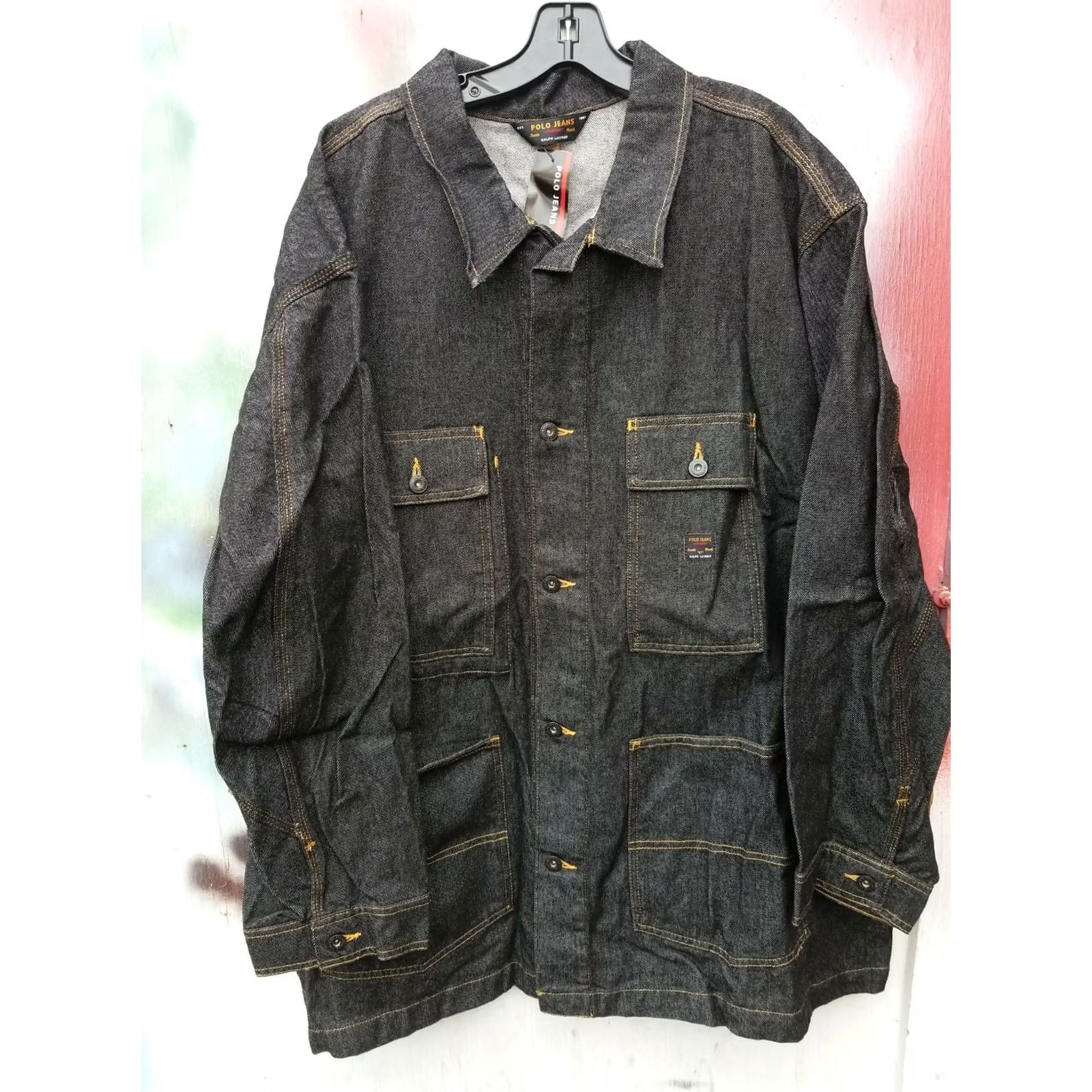 Vintage VINTAGE Polo Jeans Company Barn Coat Button Up Jacket Black Denim Mens 2XL 29 Chest 34 Length Size US XXL / EU 58 / 5 - 2 Thumbnail