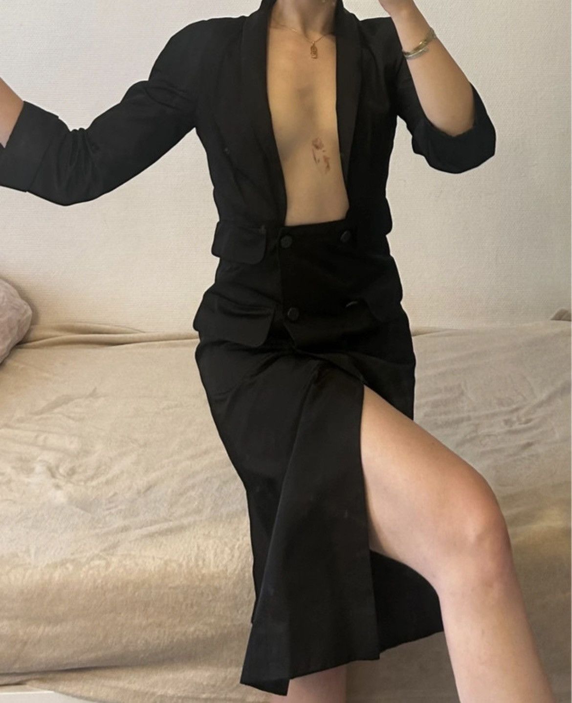 Chanel × Vintage Chanel Vintage « coat » Button up Midi Silk Dress - Black Size XS / US 0-2 / IT 36-38 - 8 Thumbnail