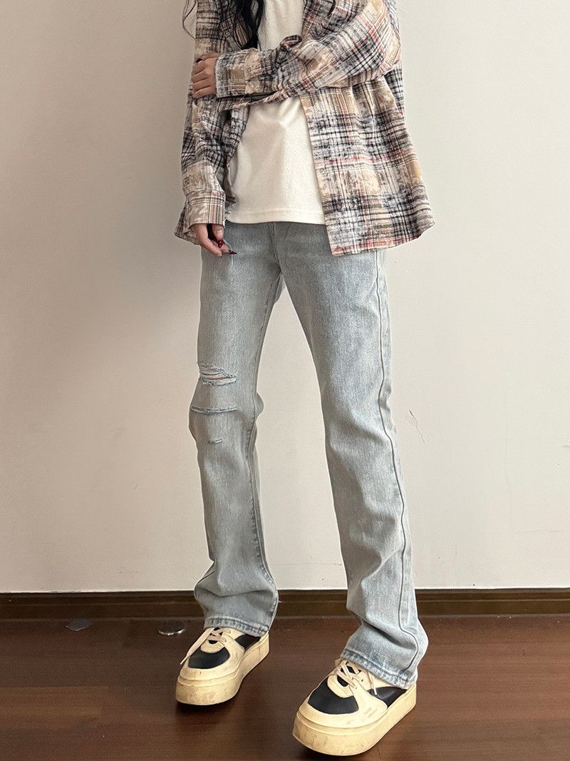 Japanese Brand Men's High-Street Blue Distressed Flared Jeans Size US 33 - 2 Thumbnail