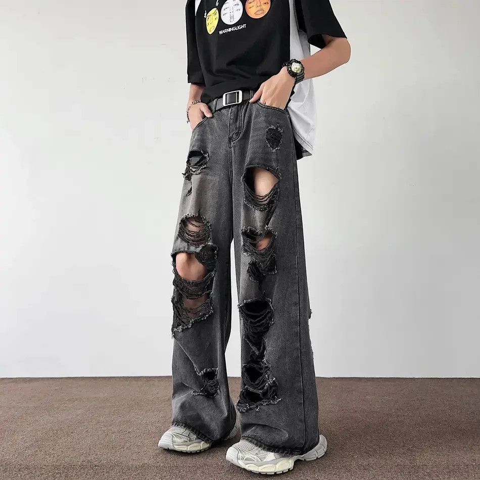 Japanese Brand Retro loose casual wide leg ripped jeans Size US 34 / EU 50 - 5 Thumbnail