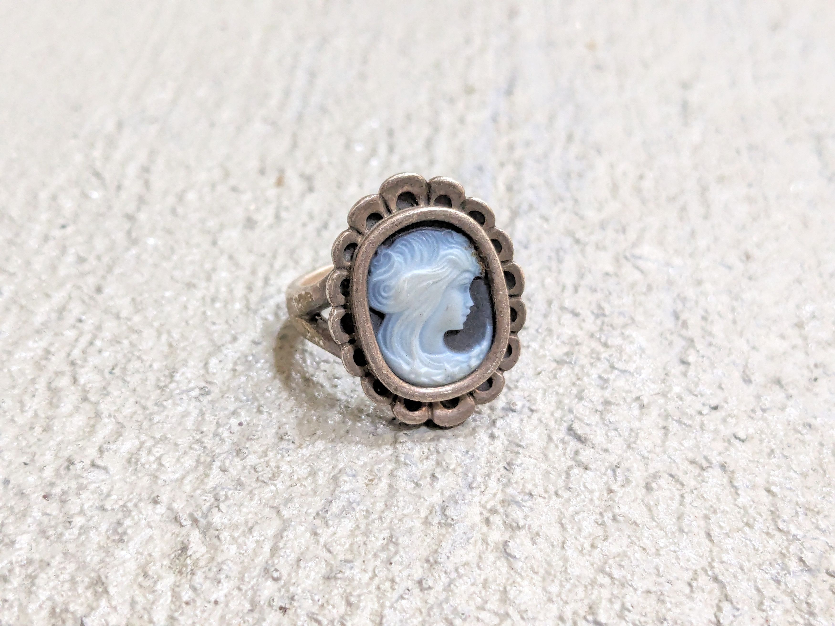 Jewelry × Sterling Silver × pandora Pandora Sterling Silver Cameo Ring Blue Agate Oval Lady Size ONE SIZE - 1 Thumbnail