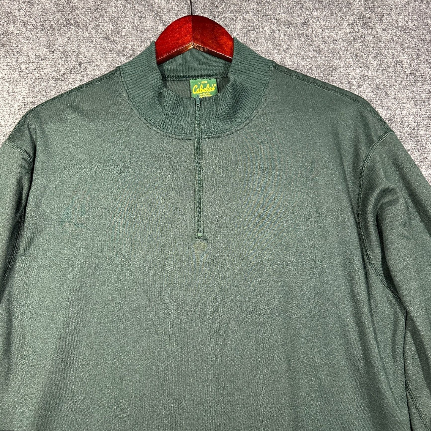 Vintage Cabela's Pullover Mens L Green Knit 1/4 Zip Thumb Holes Ribbed Cuffs Activewear Casual Jacket Shirt Size US L / EU 52-54 / 3 - 3 Thumbnail