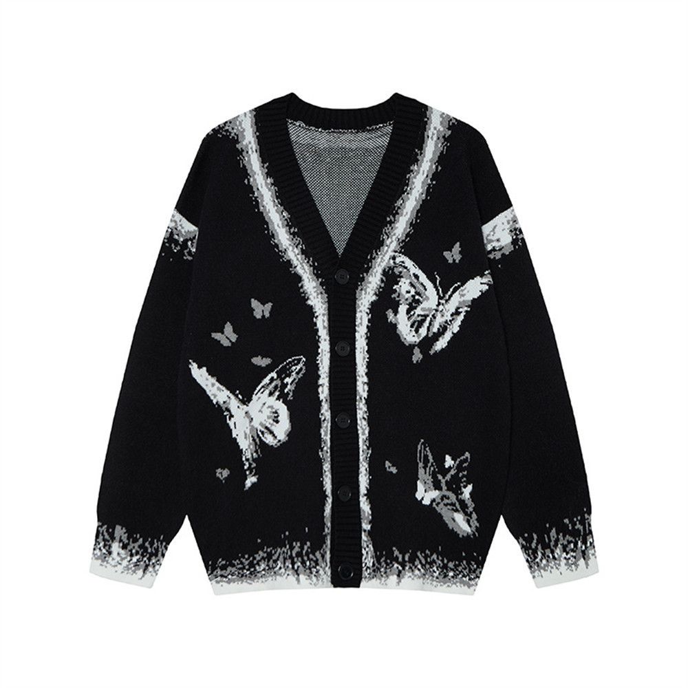 Vintage Loose casual men's street butterfly V-neck knitted cardigan Size US M / EU 48-50 / 2 - 1 Thumbnail