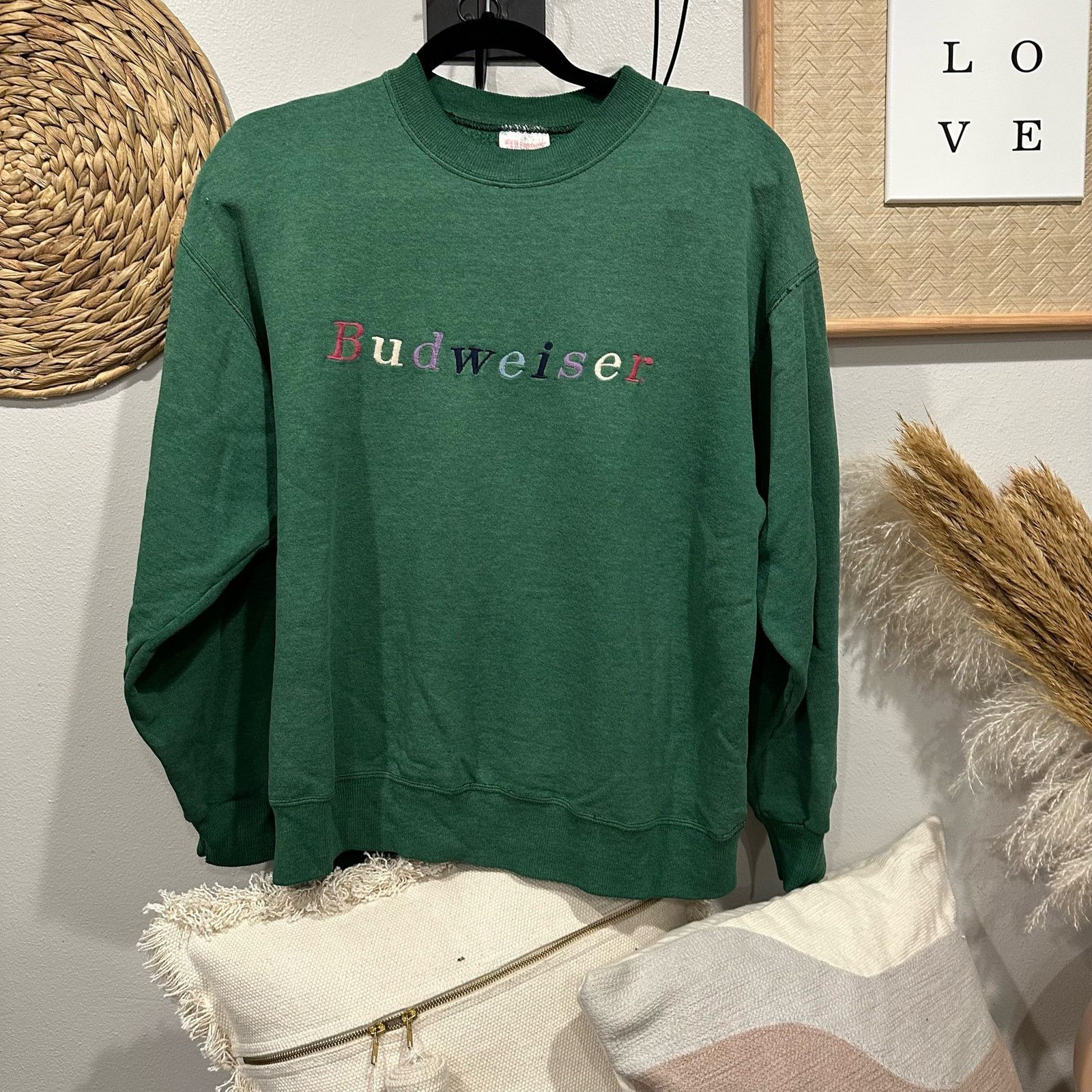 Hanes Vintage 90s Budweiser Sweatshirt - Embroidered Rainbow Print Size US L / EU 52-54 / 3 - 2 Thumbnail