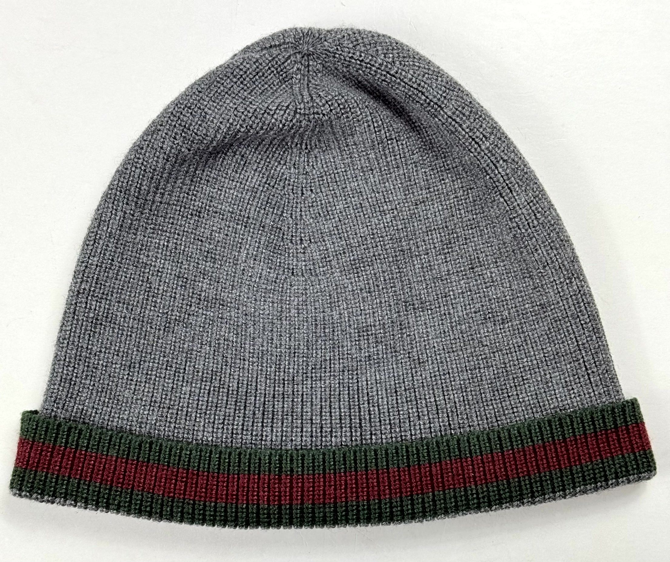 Gucci Gucci Web Stripe Wool & Silk Grey Knitted Beanie Hat Size ONE SIZE - 1 Thumbnail