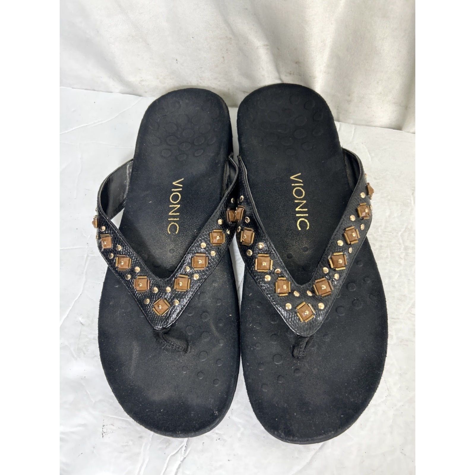 Vionic Vionic Womens Sandal Floriana Slip On Thong Black Studded Beaded Embellished Arch Support Casual Shoes 9 Womens Size US 9 / IT 39 - 7 Thumbnail