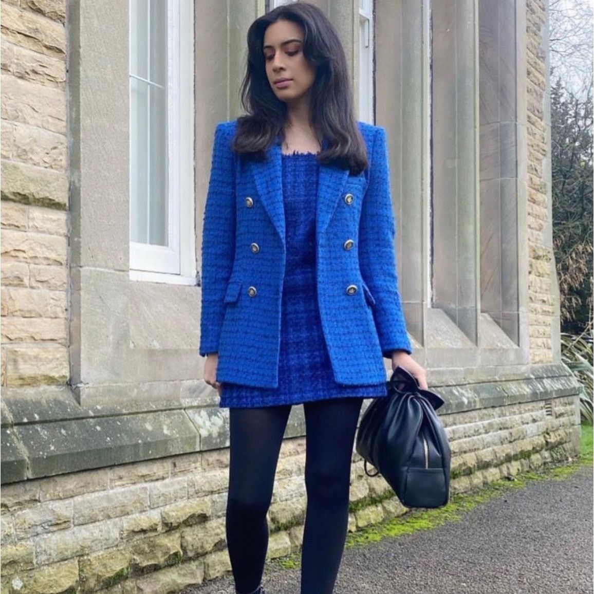 Zara ZARA BLOGGER FAVORITE TEXTURED PINAFORE DRESS BLUE Size XS / US 0-2 / IT 36-38 - 3 Thumbnail