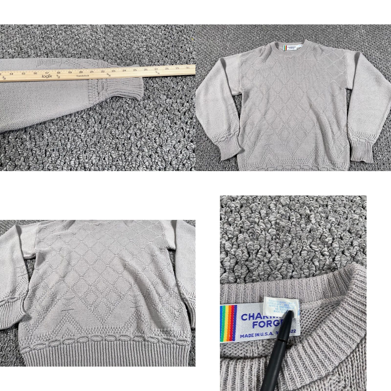 Vintage VTG 90s Textured Diamond Pattern Crewneck Sweater Adult XL Tall Gray Size US XL / EU 56 / 4 - 8 Thumbnail