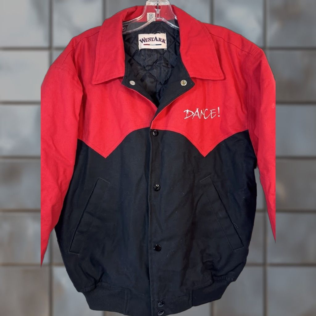 VINTAGE Westark Varsity Jacket Mens S Red Black Canvas Quilted Lined 80s 90s Hipster USA Western Regular Jacket