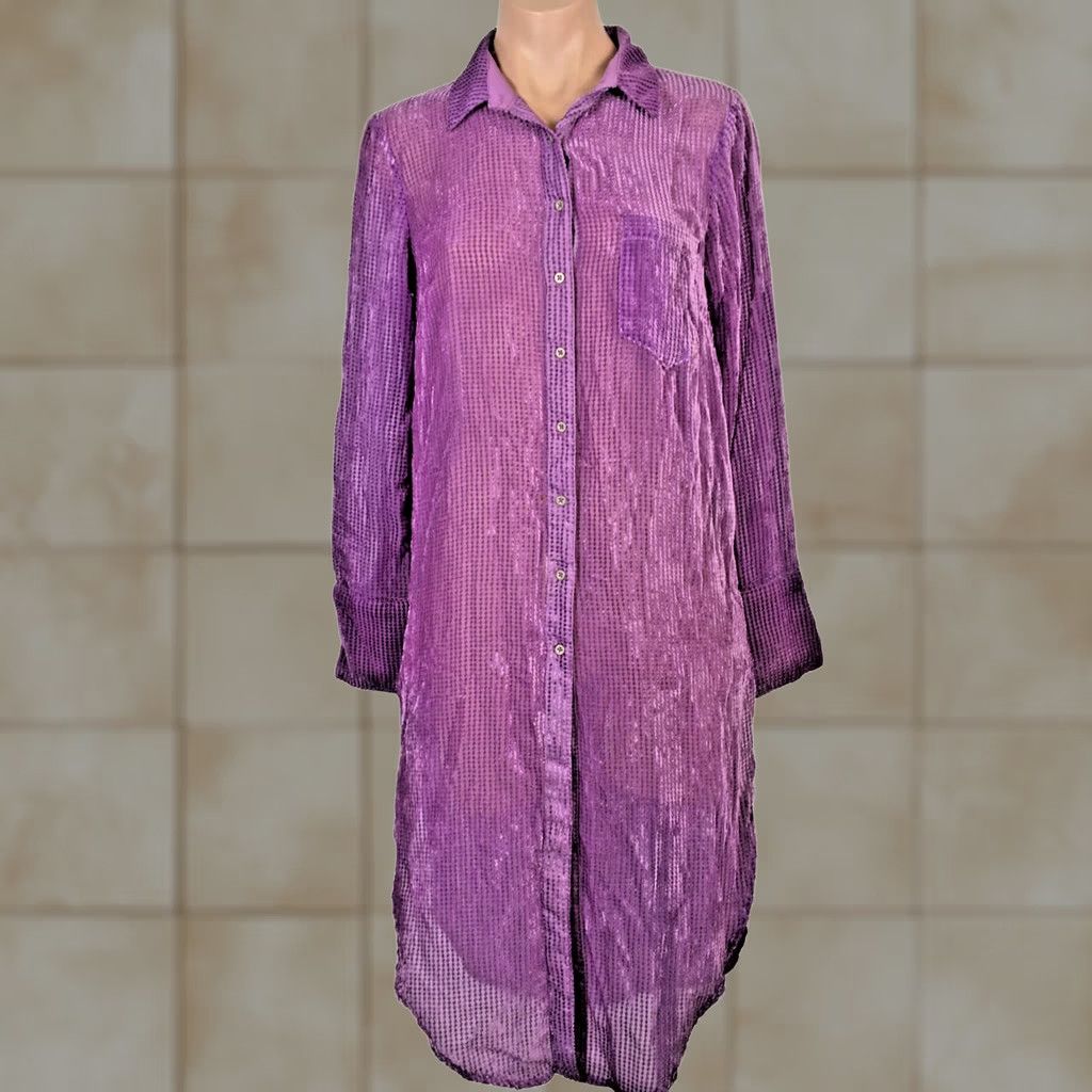 Anthropologie VINTAGE Anthropologie Akemi + Kin Purple Velvet Duster Tunic Dress S Womens Midi Button Sheer WV Size S / US 4 / IT 40 - 1 Thumbnail