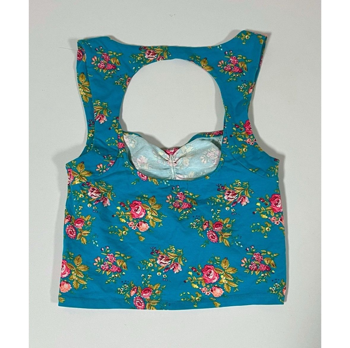 Japanese Brand Teal Floral Cut-Out Tank Crop Top Shirt Blouse Tee Size S 🌸✨ Size S / US 4 / IT 40 - 2 Thumbnail