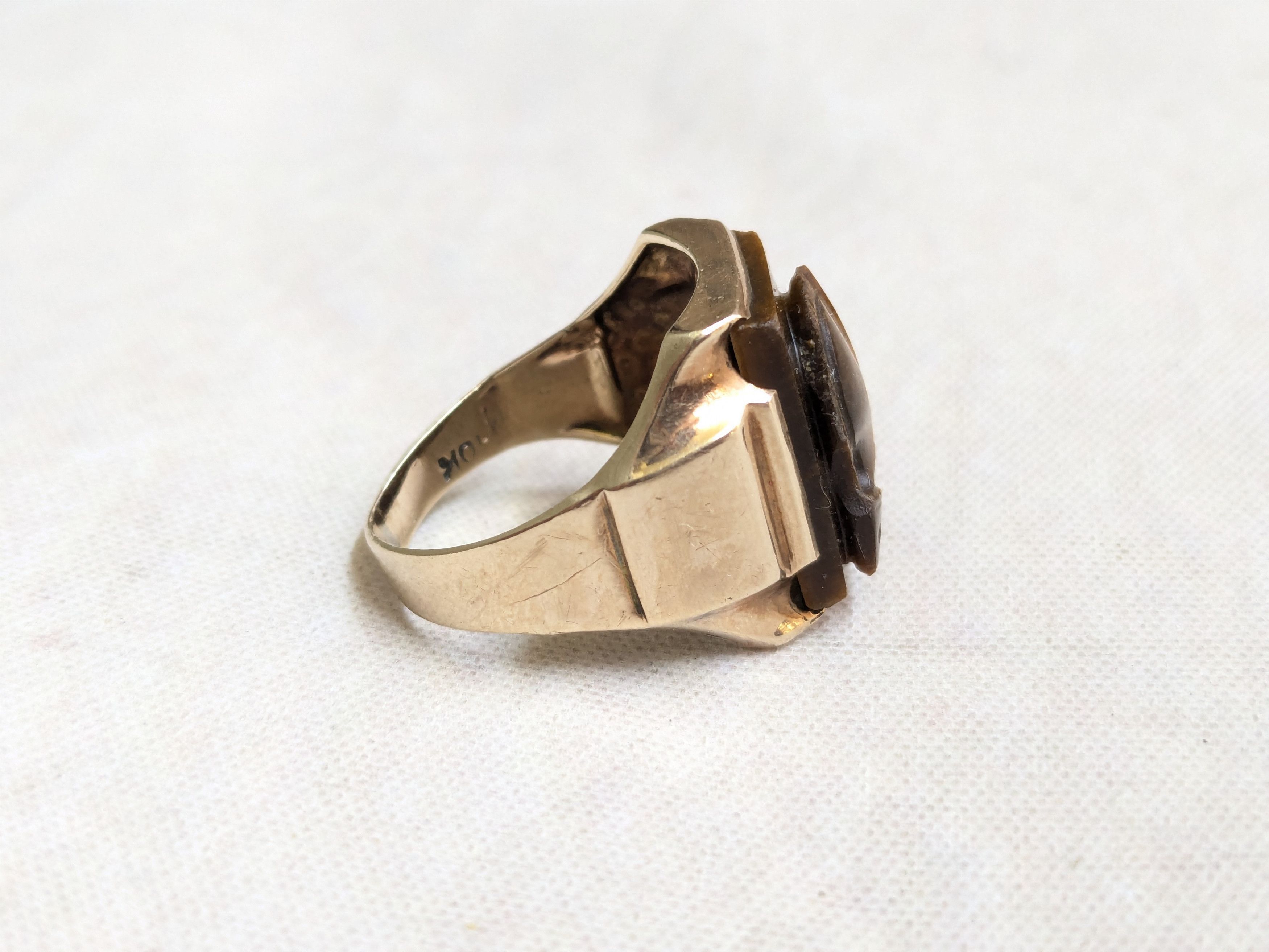Jewelry × Vintage Vintage 10k Gold Ring Tiger's Eye 8 Cameo Rectangle Size ONE SIZE - 5 Thumbnail