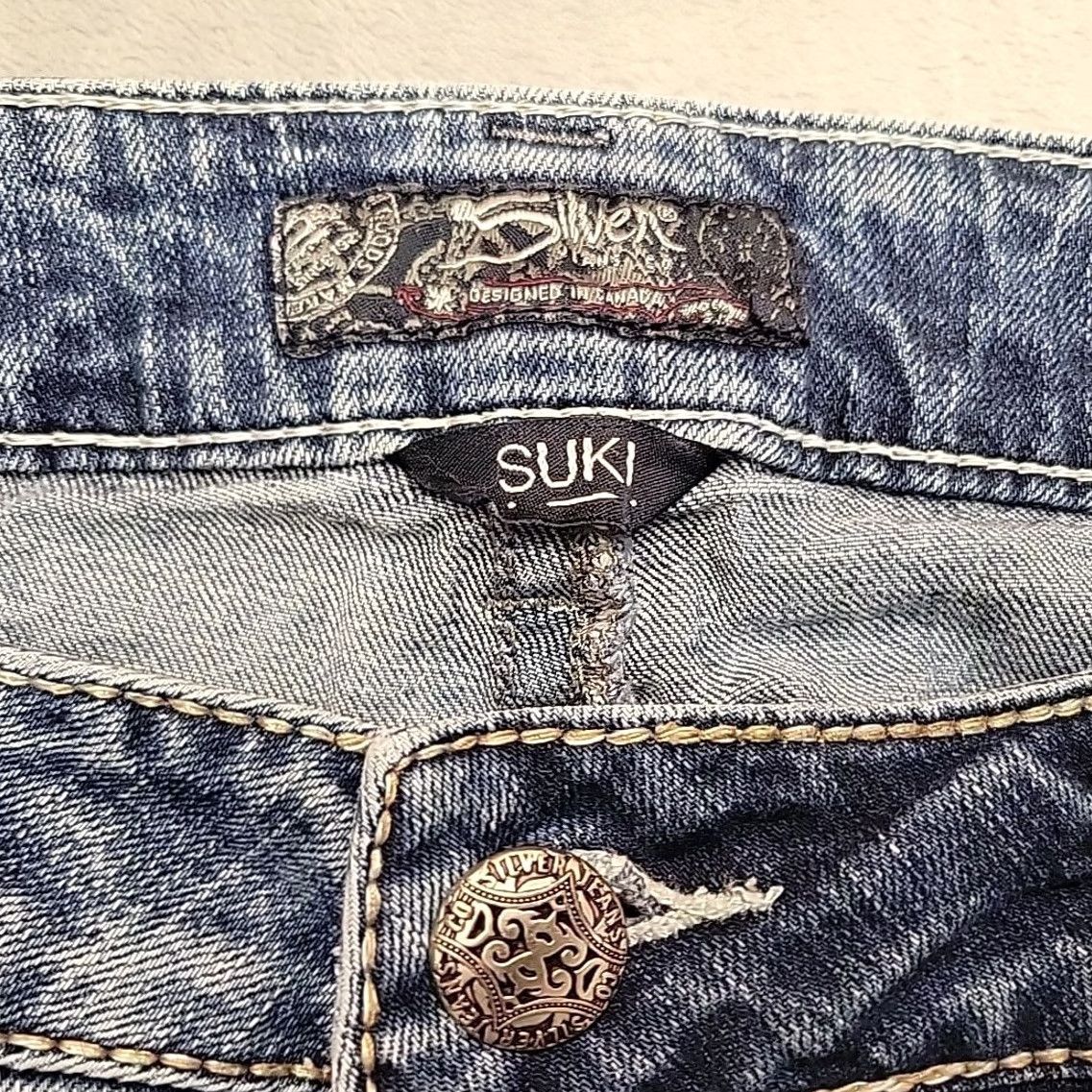 Silver Jeans Co. VINTAGE Silver Jeans Womens 20 Tall Suki Slim Bootcut Stretch Blend Thick Stitch Cowboy Jeans Blue 34in Inseam with Belt Loops Womens Size 42" / US 20 - 7 Thumbnail