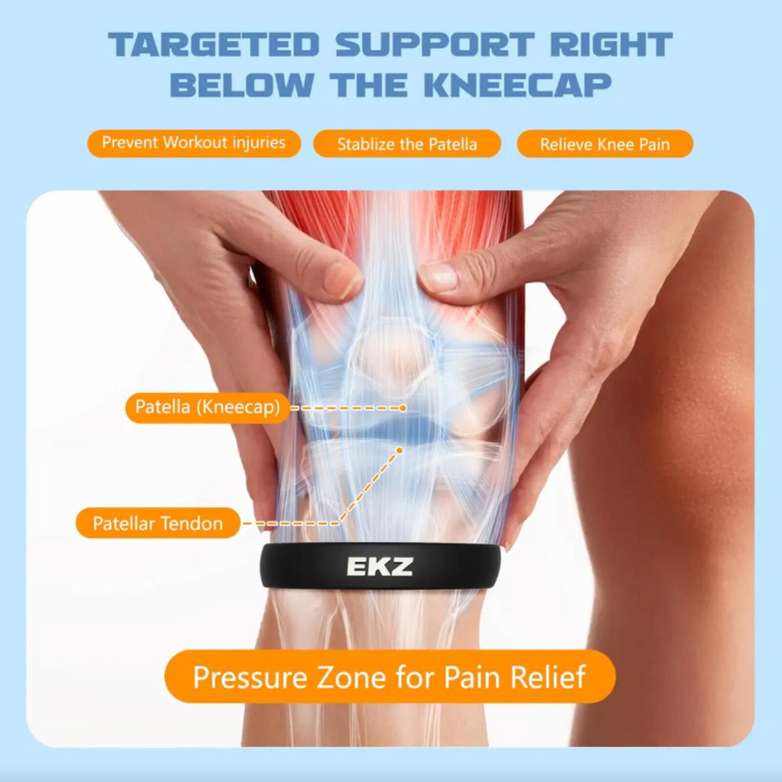 Other EKZ Patella Tendon Knee Strap - 2 Pack Comfort & Support Size ONE SIZE - 3 Thumbnail