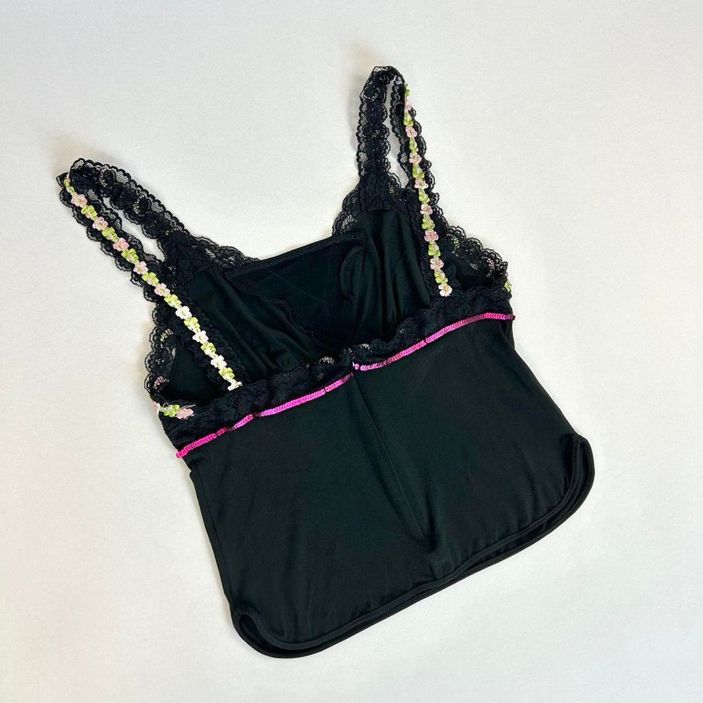 Dolce & Gabbana y2k D&G black cami tank with rosette trim straps Size S / US 4 / IT 40 - 6 Thumbnail