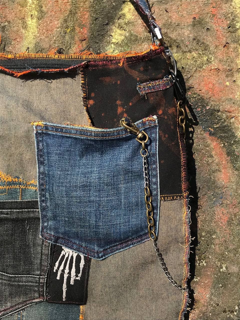 Handmade Custom 1-of-1 Metallica Patchwork Bag/Upcycled Denim & Suede Size ONE SIZE - 10 Thumbnail