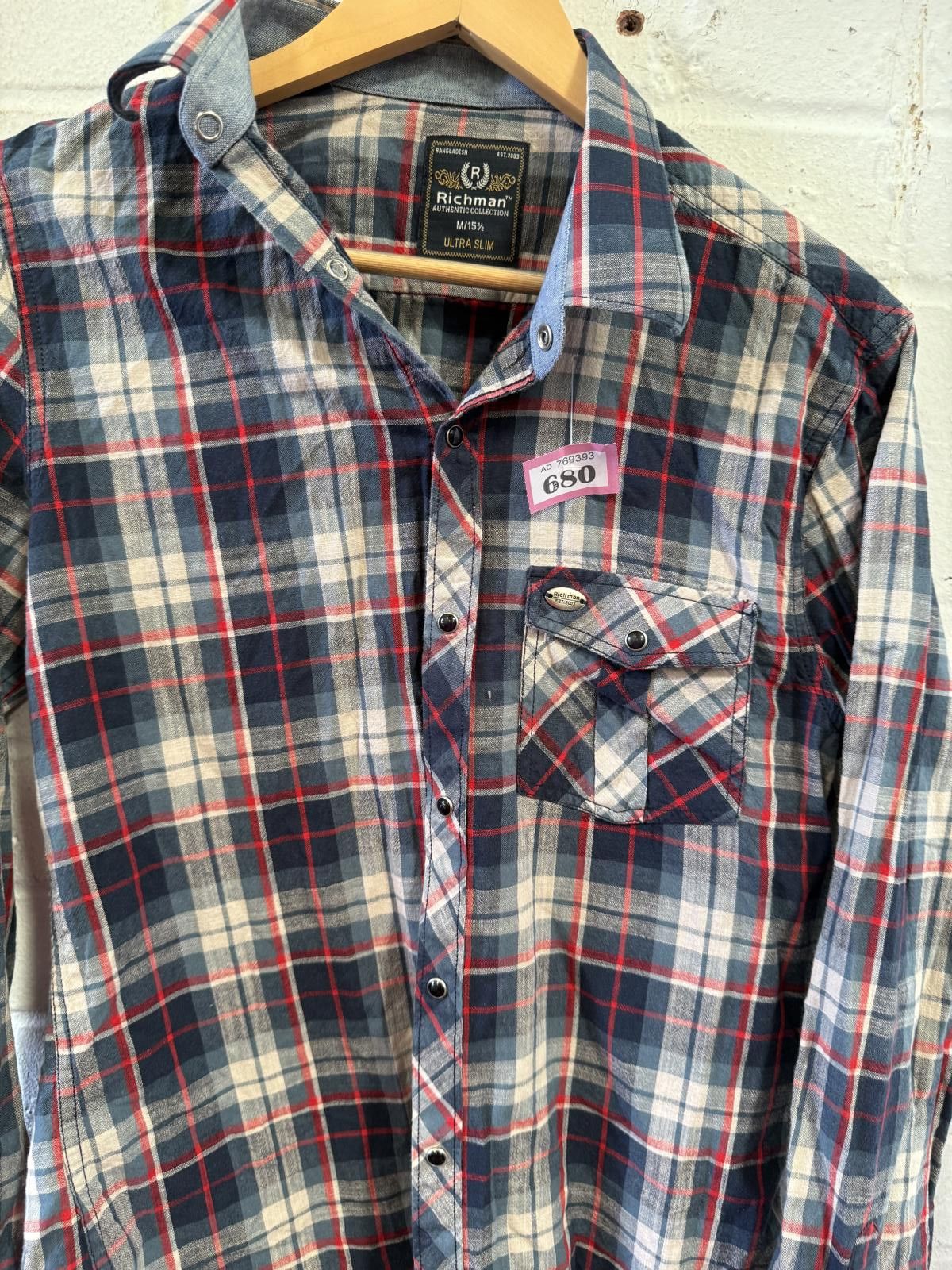 John Richmond P-680Richman Men's Ultra Slim Fit Check Shirt Size US M / EU 48-50 / 2 - 3 Thumbnail