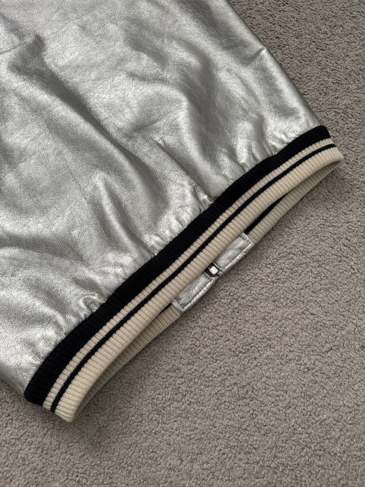 Saint Laurent Paris SS14 Saint Laurent Hedi Slimane Silver Varsity Teddy Jacket Size US S / EU 44-46 / 1 - 12 Thumbnail