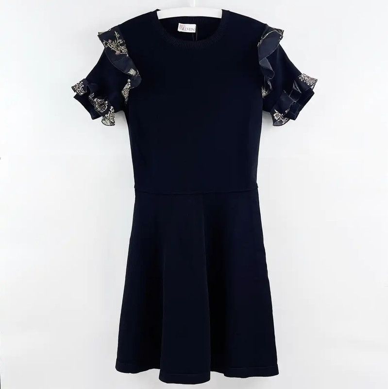 Valentino Valentino Black Women's Dress with Ruffled Sleeves 0089 Size S / US 4 / IT 40 - 1 Thumbnail
