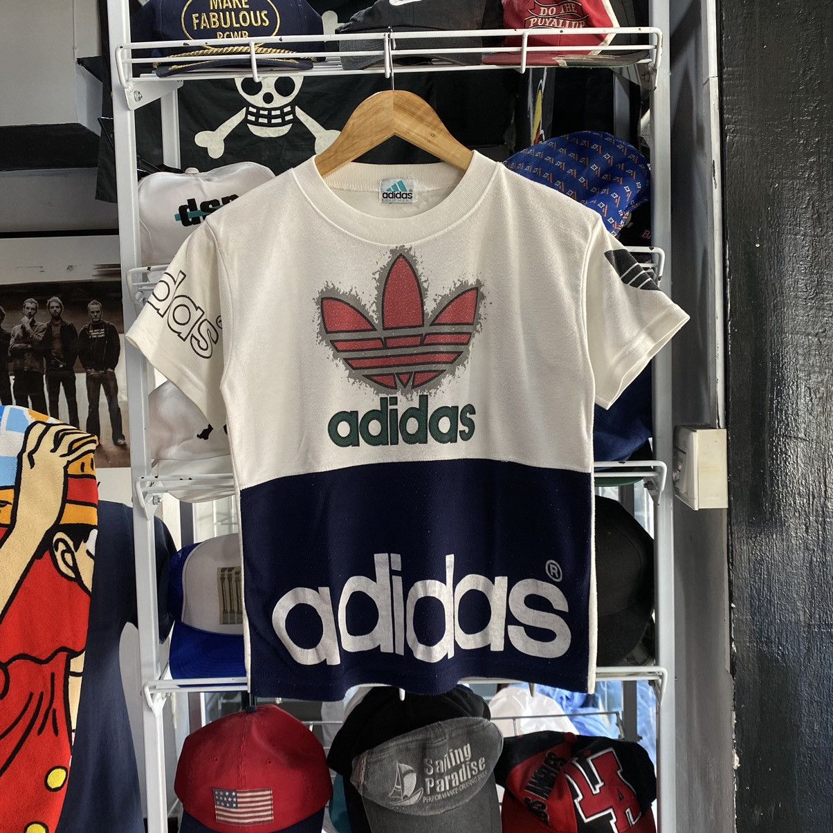 image of 90's Adidas Equipment Tshirt in Navy Blue White, Men's (Size 2XS)