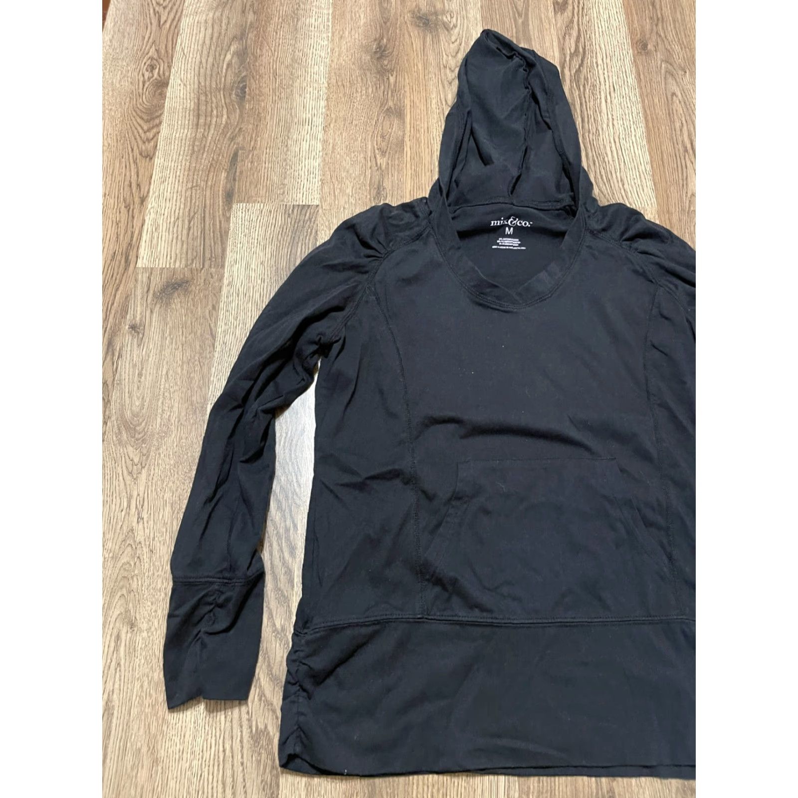 Vintage Mix&Co. Hoodie Women’s Size Medium Black Pullover Casual Regular Long Sleeve Solid Modern Fall Spring Summer Size M / US 6-8 / IT 42-44 - 4 Thumbnail