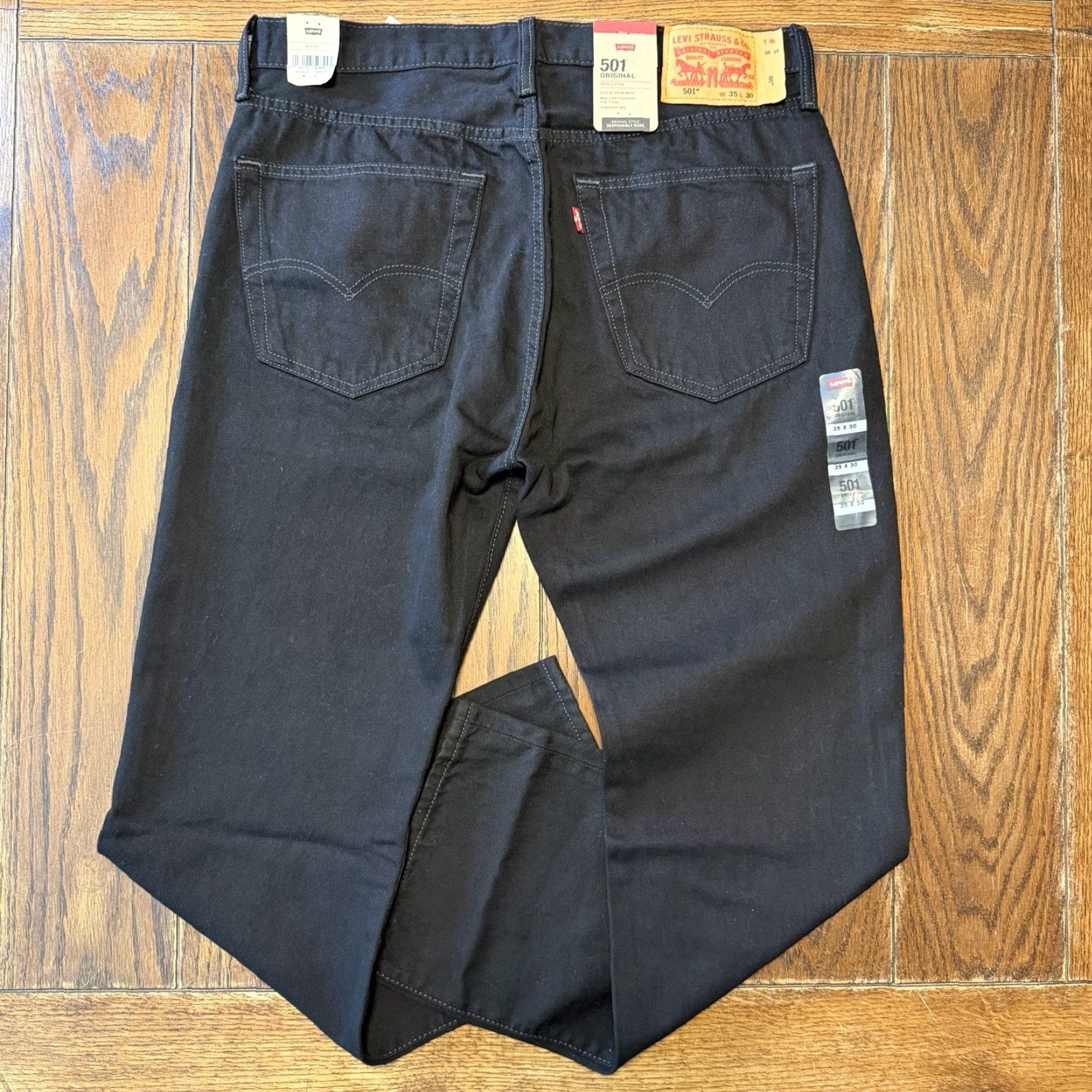 Levi's Levi's 501 Regular Button Fly Straight Jeans Men’s Size 35X30 Black New with Tags Size US 35 - 3 Thumbnail