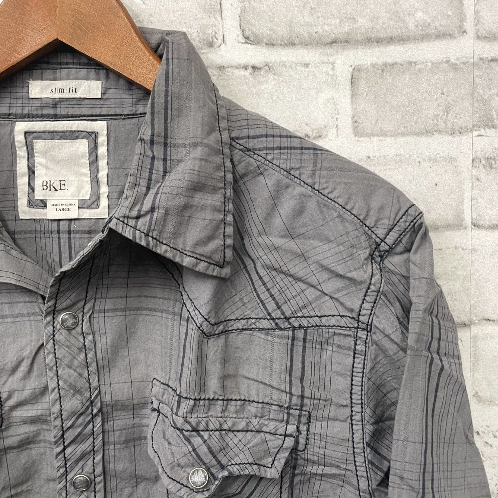 Vintage BKE Slim Fit Button-Up Long Sleeve Shirt Gray Mens Size L Size US L / EU 52-54 / 3 - 2 Thumbnail