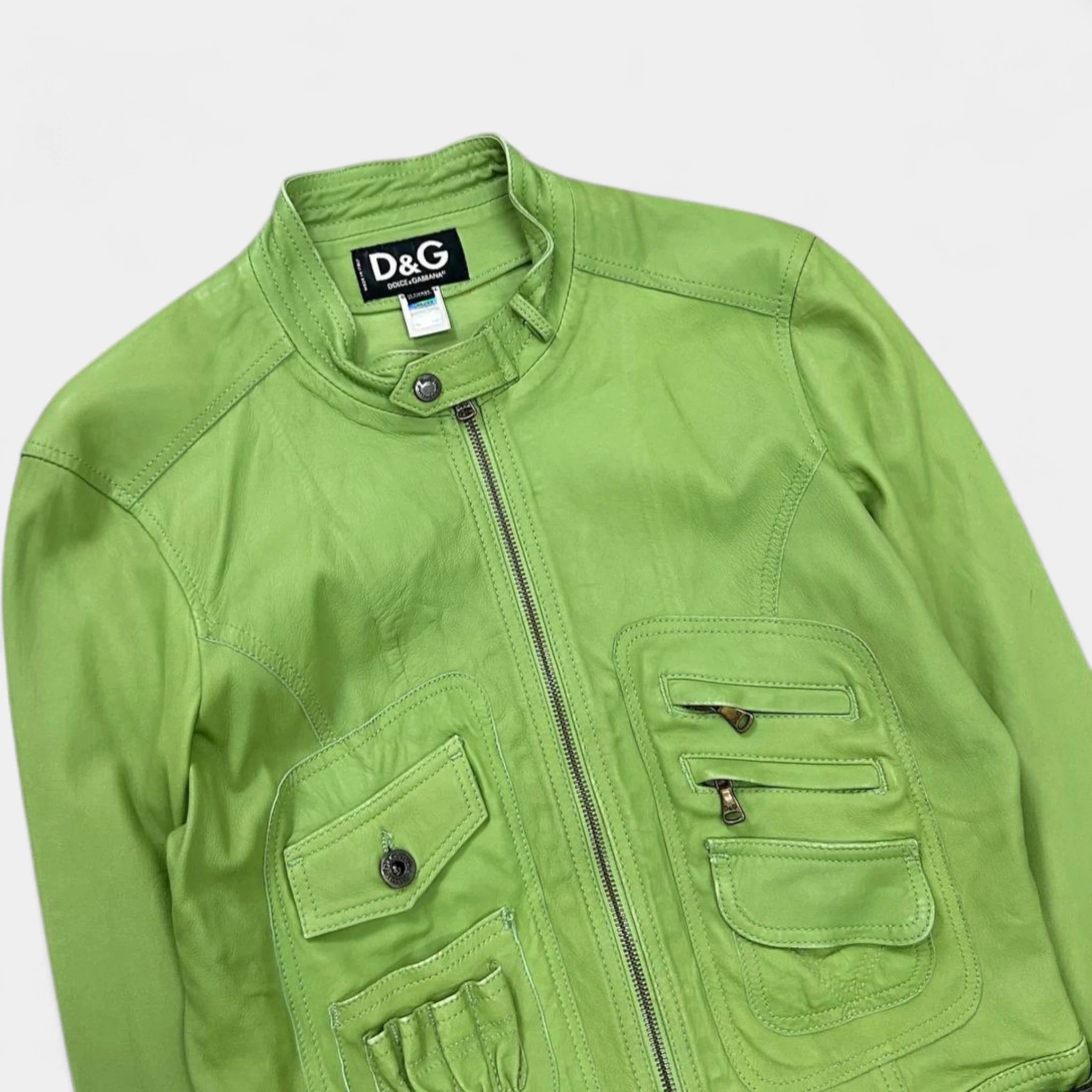 Dolce & Gabbana 2000's Dolce & Gabbana Matcha Green Leather Jacket Size S / US 4 / IT 40 - 2 Thumbnail
