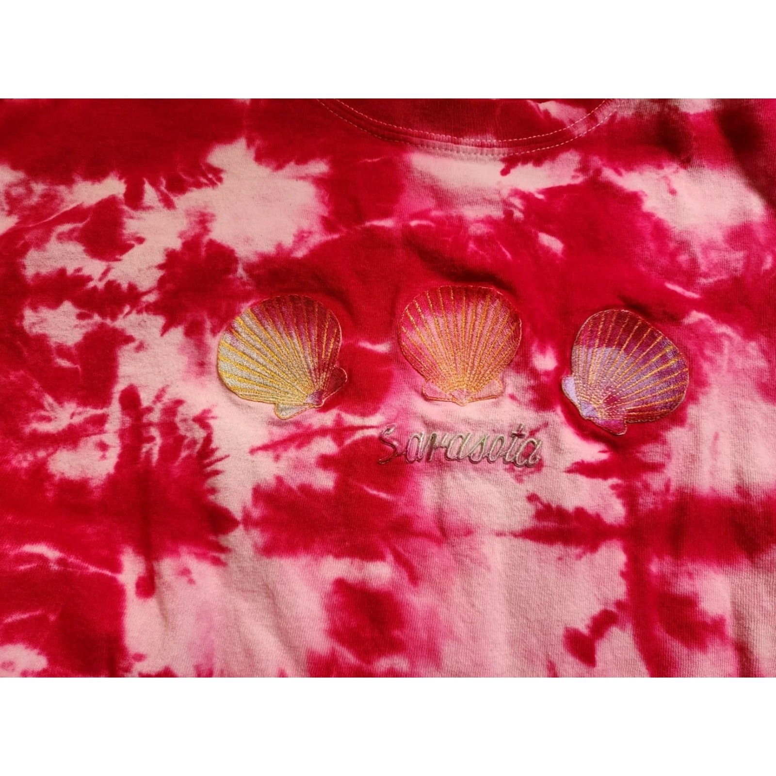Anvil VINTAGE Anvil T-Shirt Womens Sarasota FL Sea Shell Tie Dye Travel Souvenir Shirt Adults Pink Short Sleeve Round Neck M Size M / US 6-8 / IT 42-44 - 5 Thumbnail
