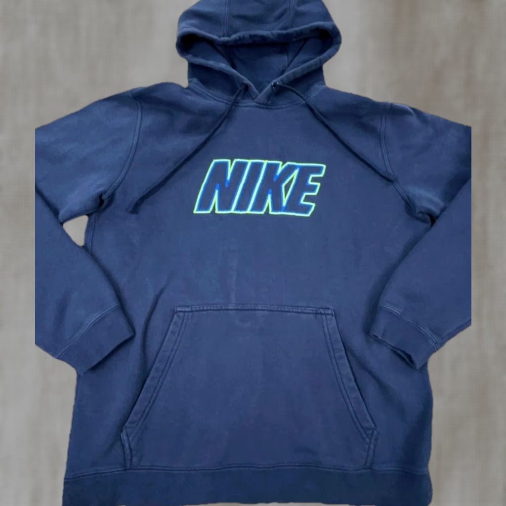 Nike Nike Hoodie Men M Blue Sweatshirt Graphic Print Logo Pullover Jacket Cotton Blend Fleece Hooded All Seasons Regular Moisture Wicking Pockets Size US M / EU 48-50 / 2 - 1 Thumbnail