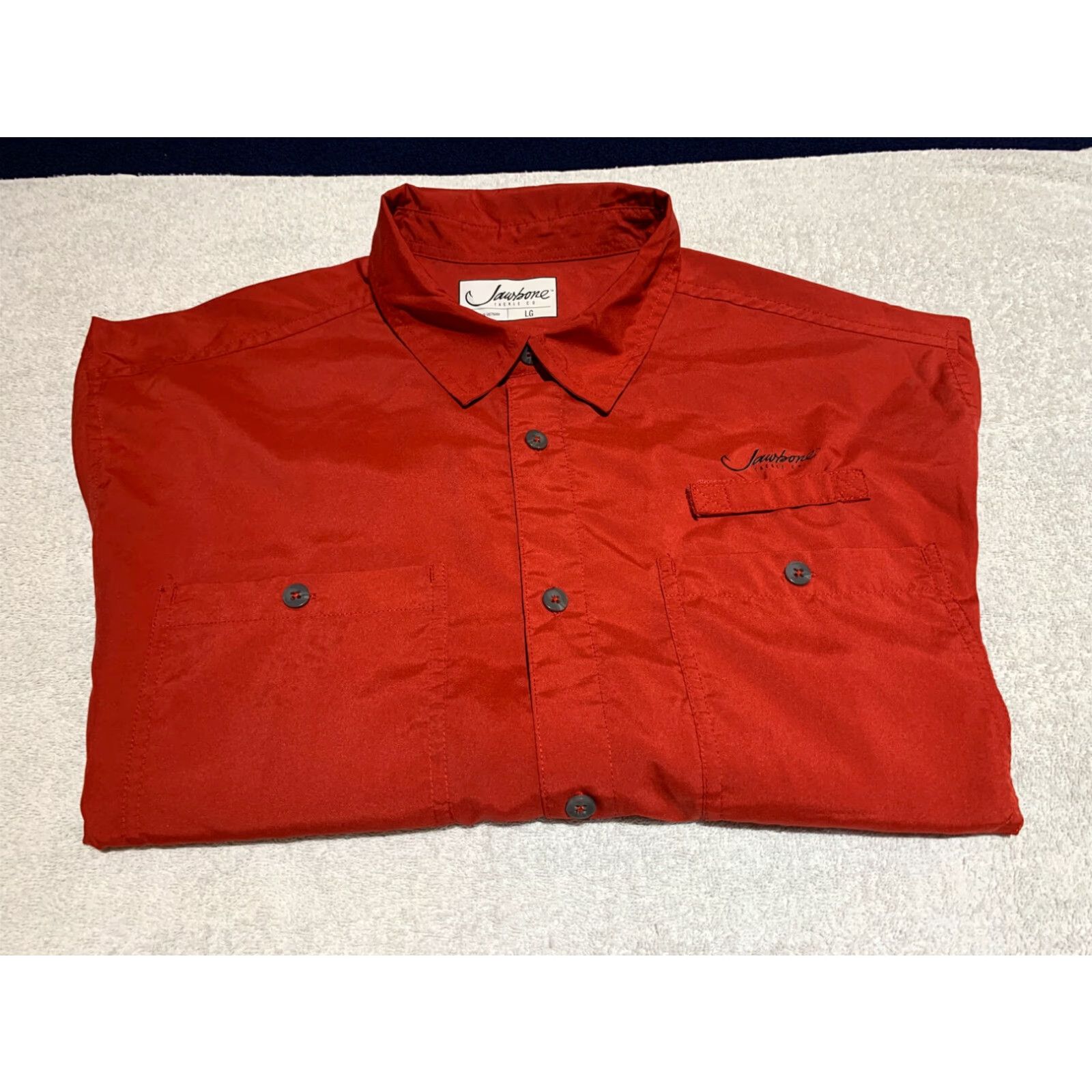 CO Jawbone Tackle Co Fishing Shirt Large Red Button Front Nylon Short Sleeve Size US L / EU 52-54 / 3 - 1 Thumbnail