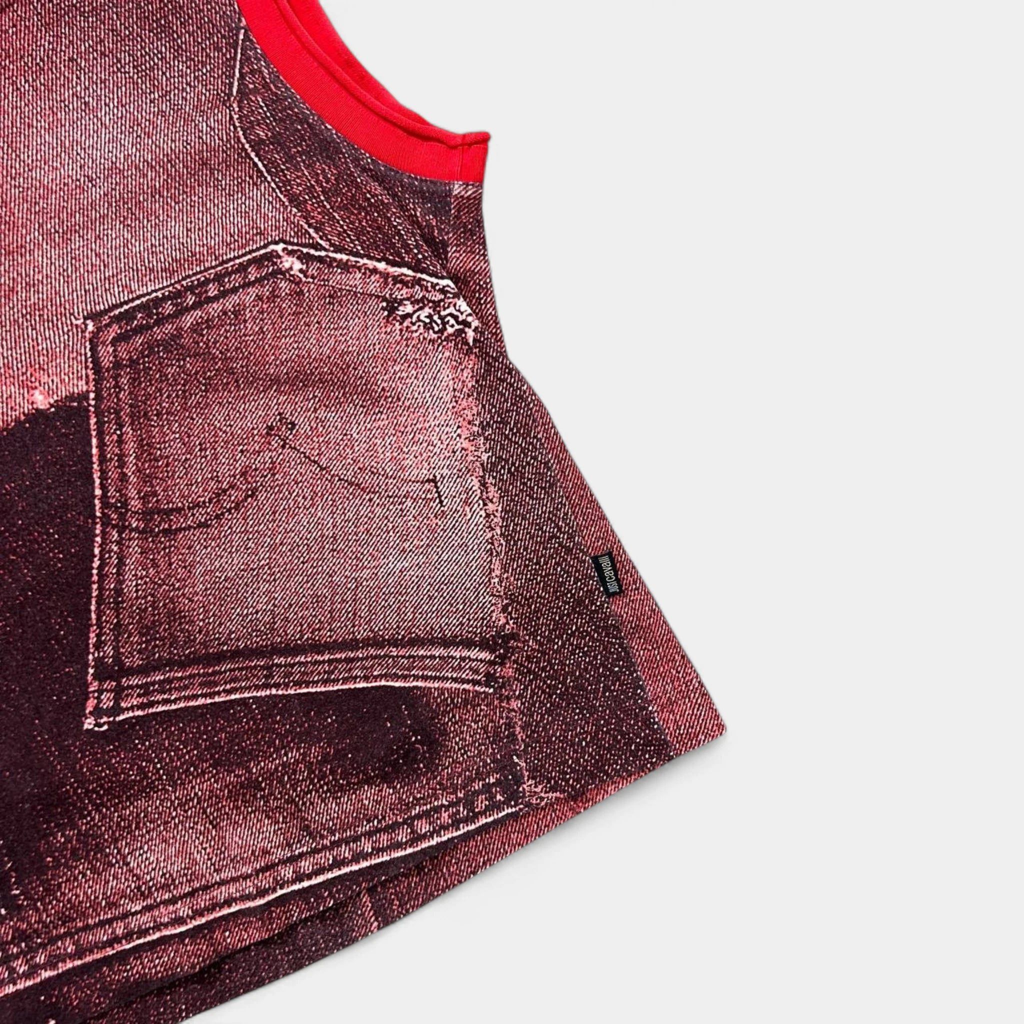 Roberto Cavalli Just Cavalli Red Denim Pattern Sleeveless T-Shirt Size S / US 4 / IT 40 - 3 Thumbnail