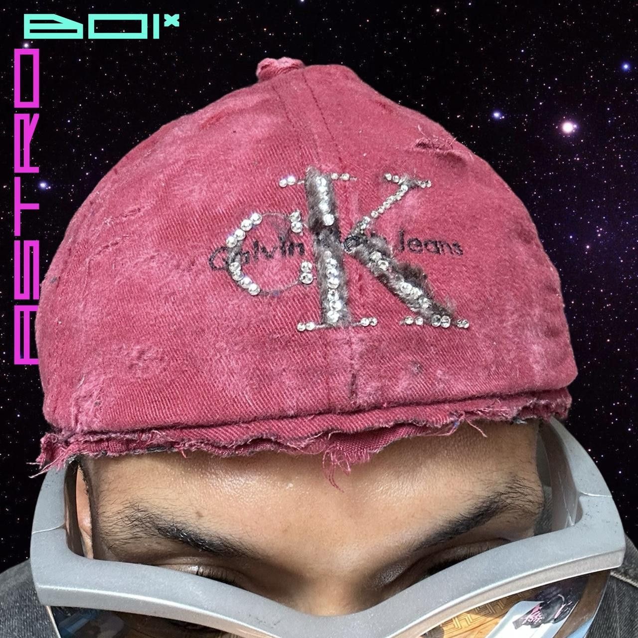 ASTROBOI* CK CALVIN KLEIN MAROON BEDAZZLED HAT