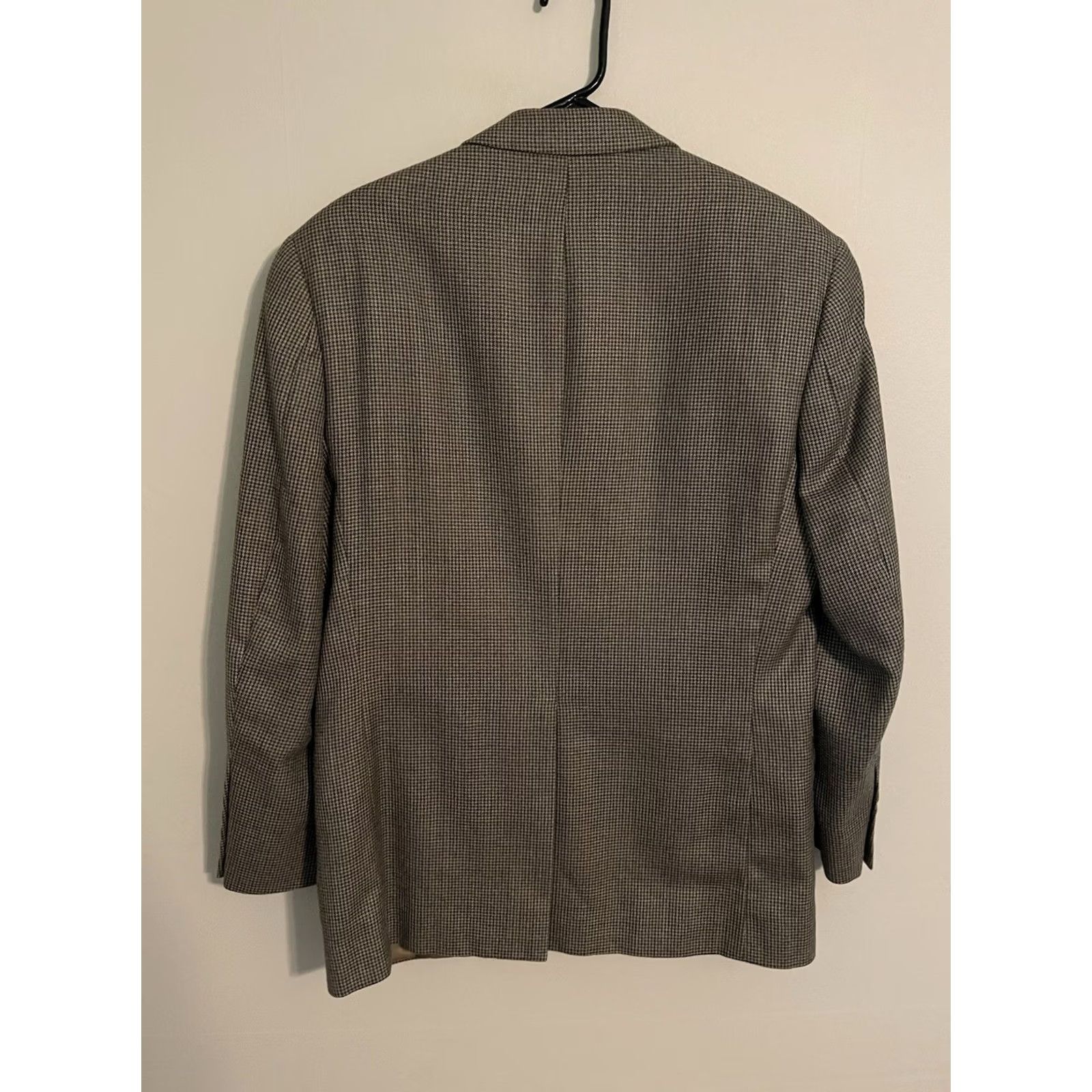 Ralph Lauren VINTAGE Ralph Lauren Blazer Shirt Coat - Houndstooth Plaid Silk Wool Beige - 40R Mens Size 40R - 3 Thumbnail