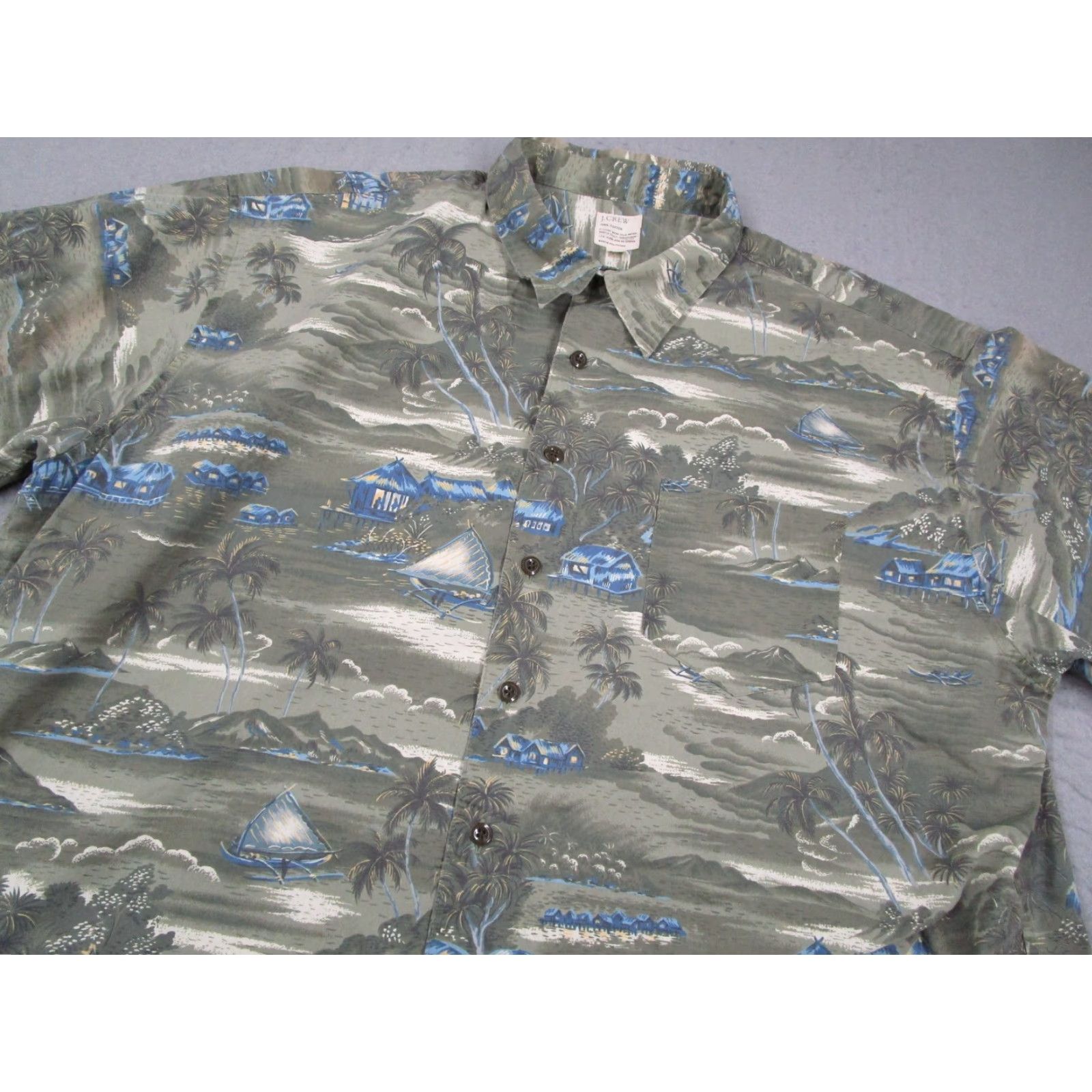 J.Crew VINTAGE J.Crew Shirt Mens 2XL Green Hawaiian Tropical Beach Cotton Button Up Y2K Size US XXL / EU 58 / 5 - 2 Thumbnail