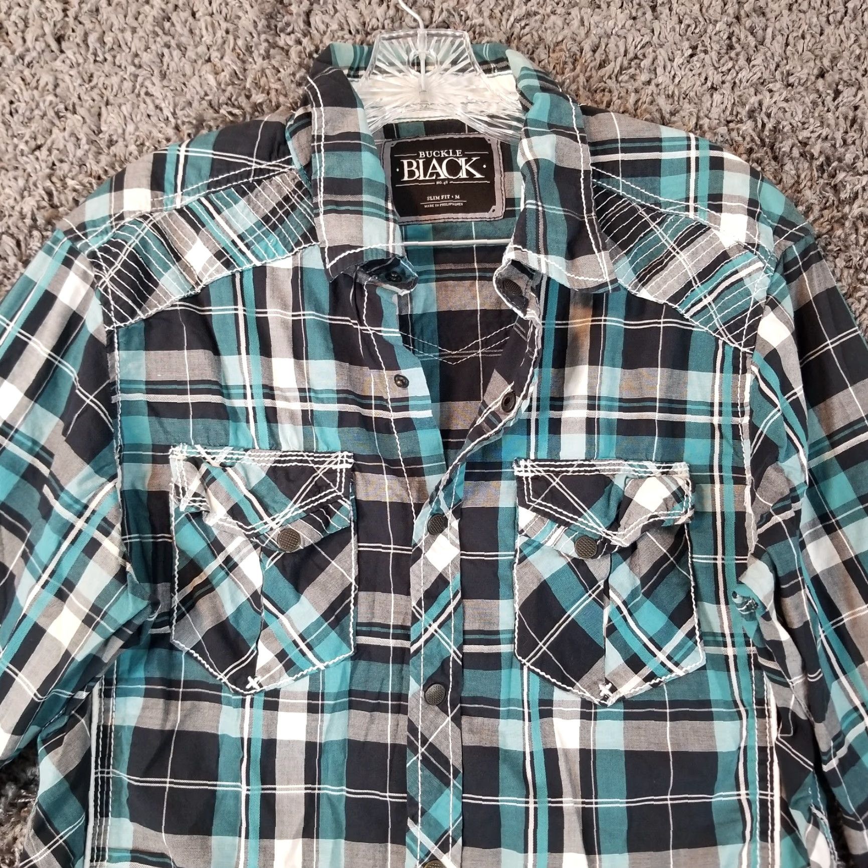 Buckle Black VINTAGE Buckle Black Mens Blue Plaid Long Sleeve Slim Button-Up Shirt Size M Size US M / EU 48-50 / 2 - 2 Thumbnail