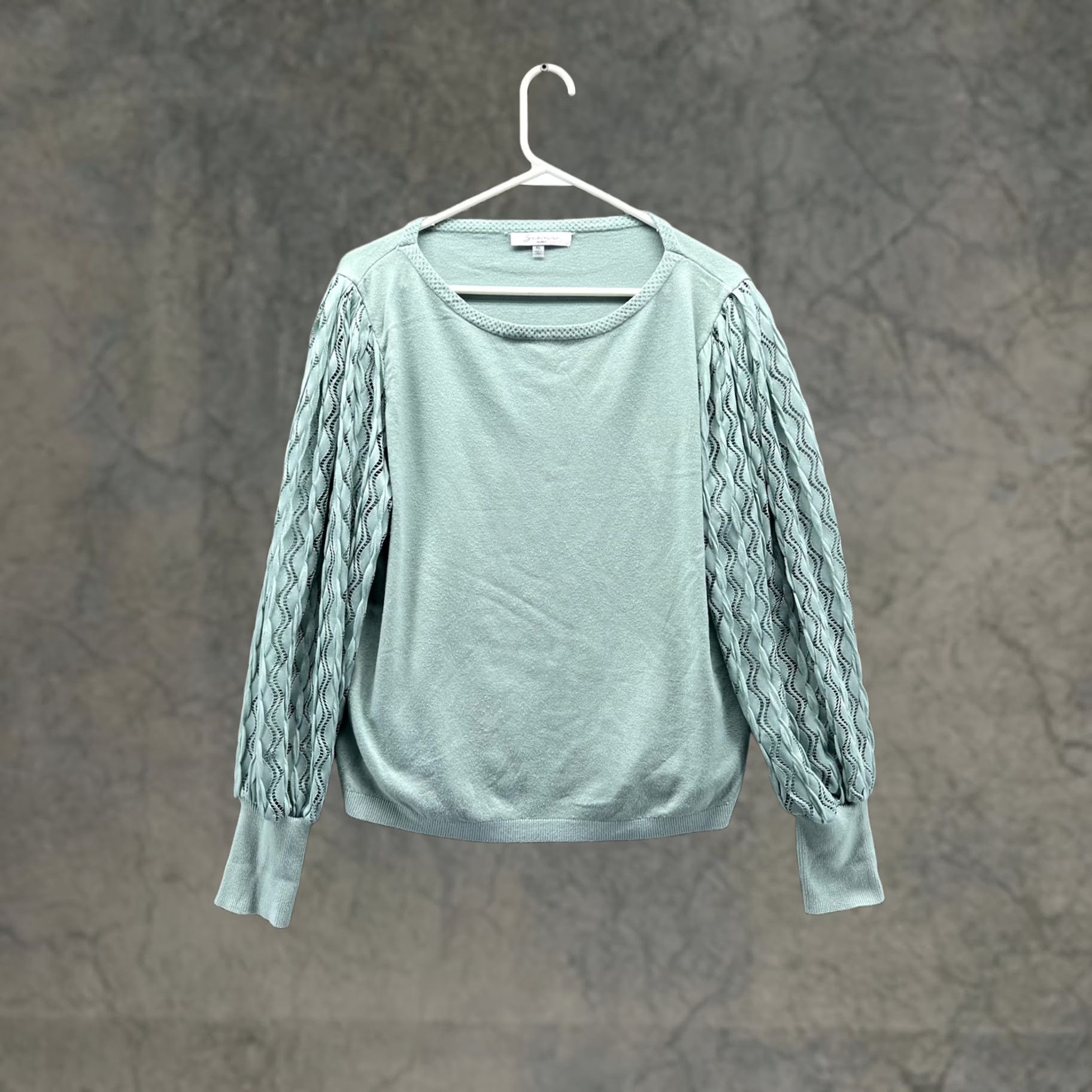 Vintage Sioni Sweater Womens XL Green Scoop Neck Sheer Balloon Sleeve Knit Pullover Size XL / US 12-14 / IT 48-50 - 1 Thumbnail