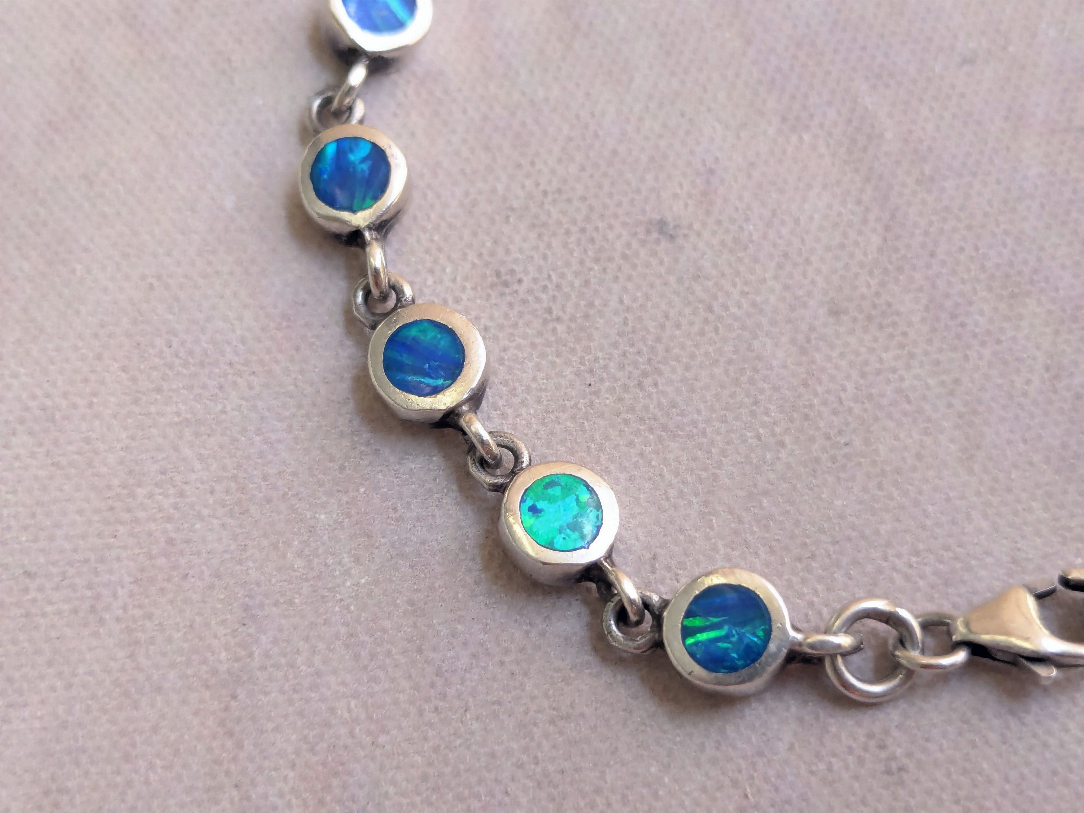 Sterling Silver Sterling Silver Tennis Bracelet Blue Fire Opal 7" Size ONE SIZE - 2 Thumbnail